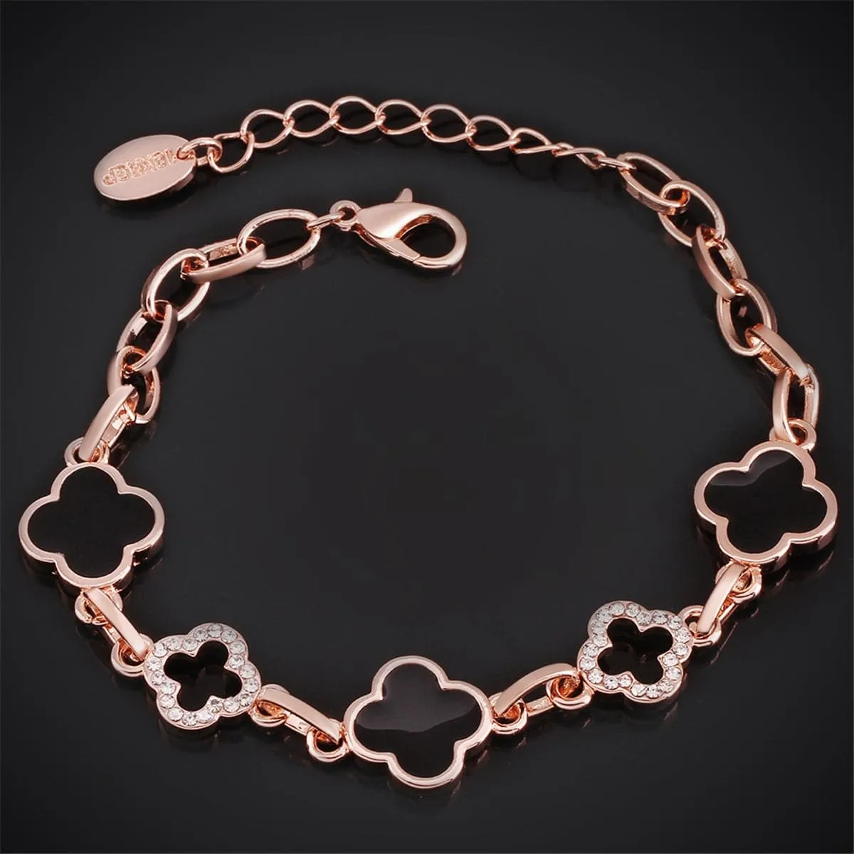 Cubic Zirconia & 18K Rose Gold-Plated Lattice Station Bracelet