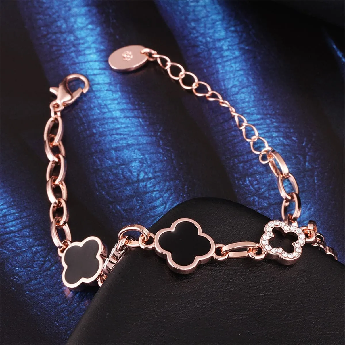 Cubic Zirconia & 18K Rose Gold-Plated Lattice Station Bracelet