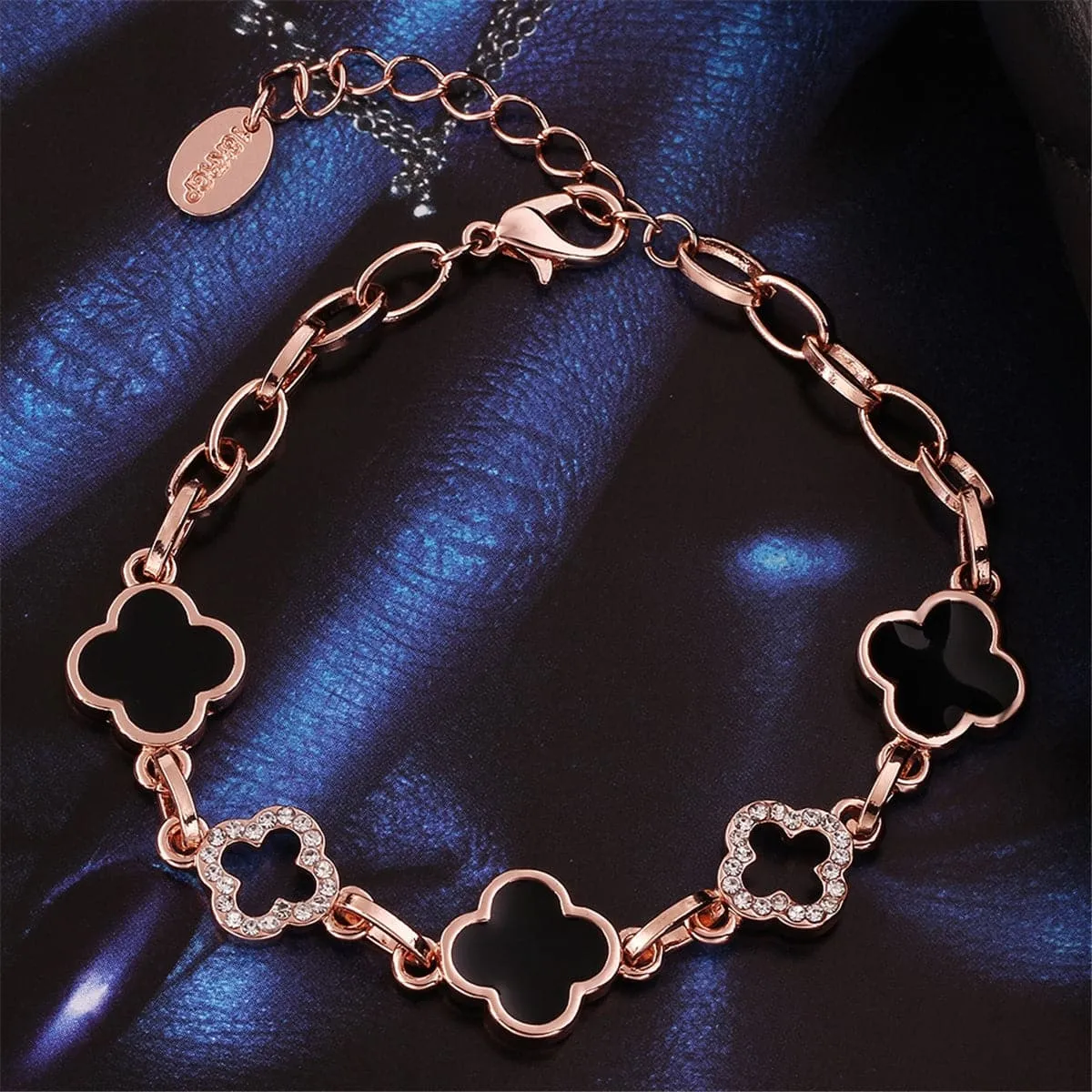 Cubic Zirconia & 18K Rose Gold-Plated Lattice Station Bracelet