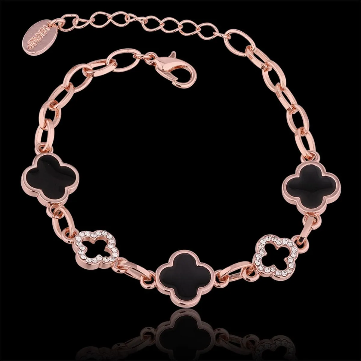 Cubic Zirconia & 18K Rose Gold-Plated Lattice Station Bracelet