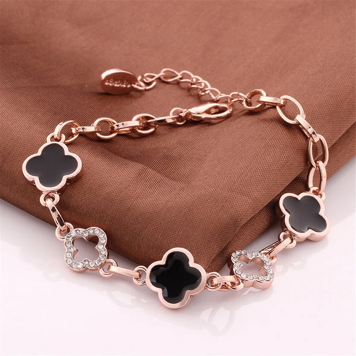 Cubic Zirconia & 18K Rose Gold-Plated Lattice Station Bracelet