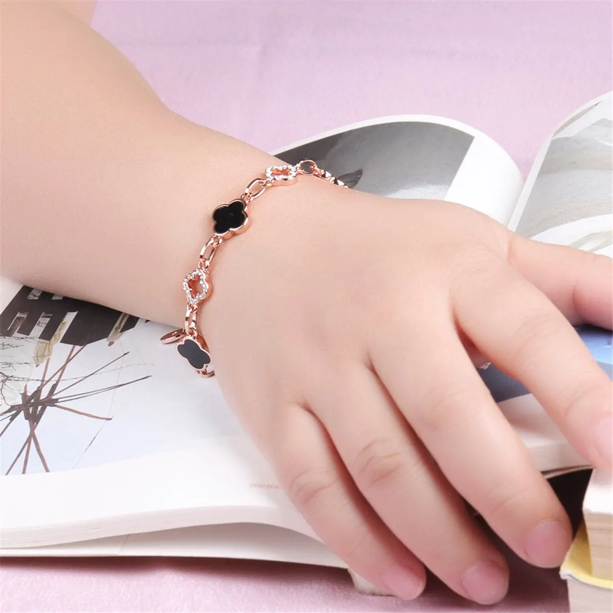 Cubic Zirconia & 18K Rose Gold-Plated Lattice Station Bracelet