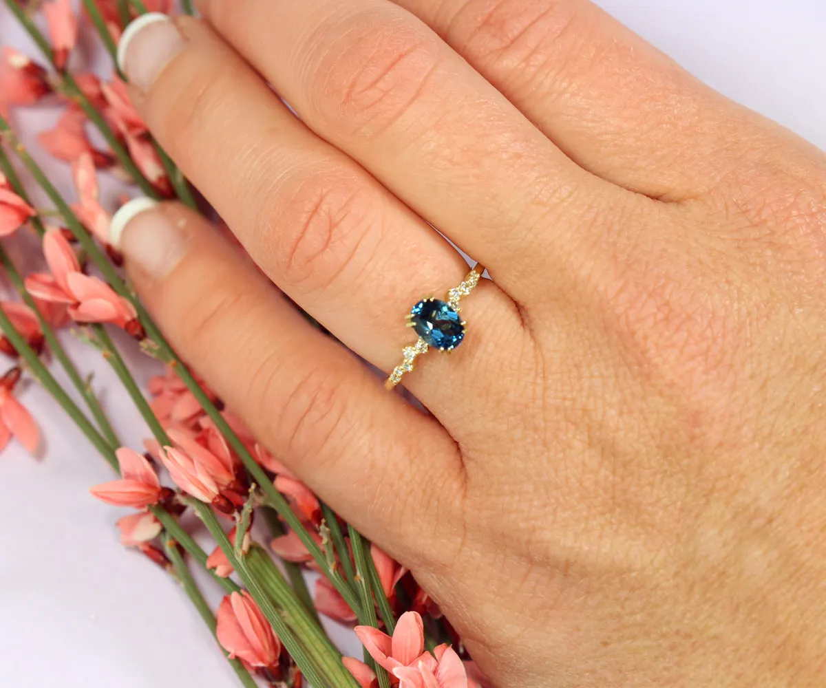 Dainty Topaz Staggered Diamond Engagement Ring