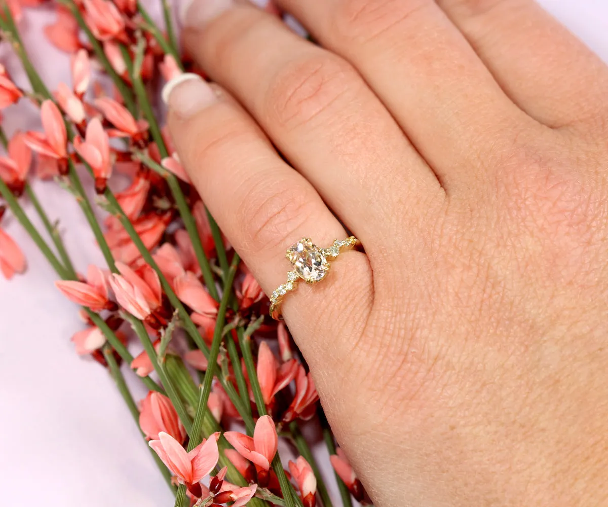 Dainty Topaz Staggered Diamond Engagement Ring