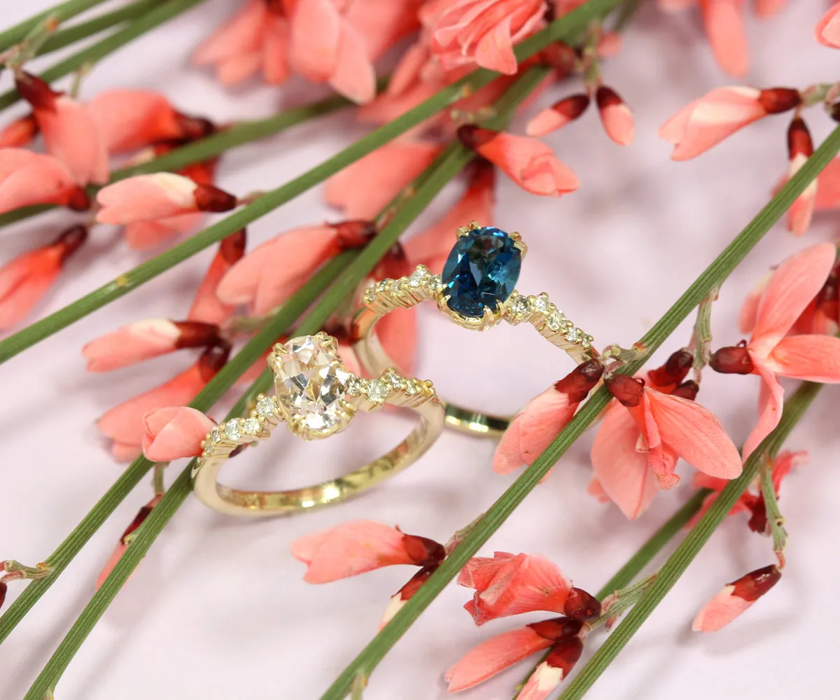 Dainty Topaz Staggered Diamond Engagement Ring
