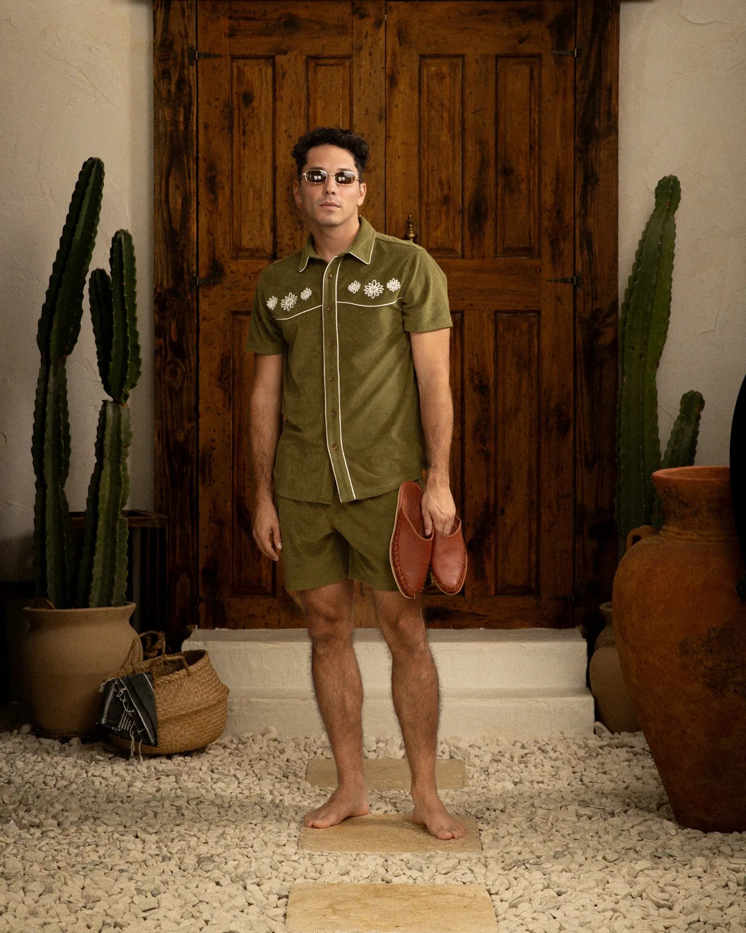 DANDY DEL MAR THE GAUCHO TERRY CLOTH SHIRT IN ARBEQUINA