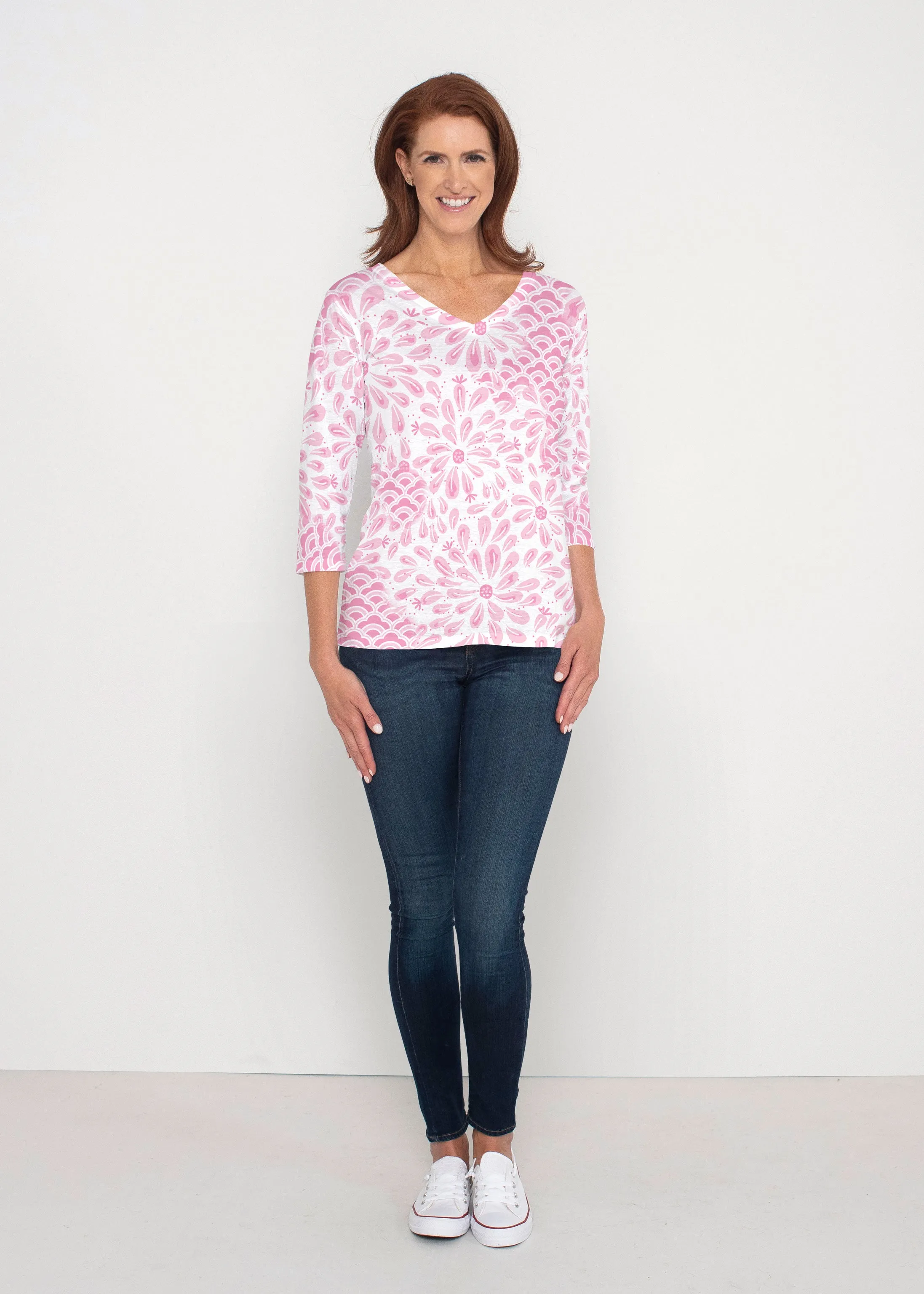 Daybreak Pink (8073) ~ Signature 3/4 Sleeve V-Neck Top