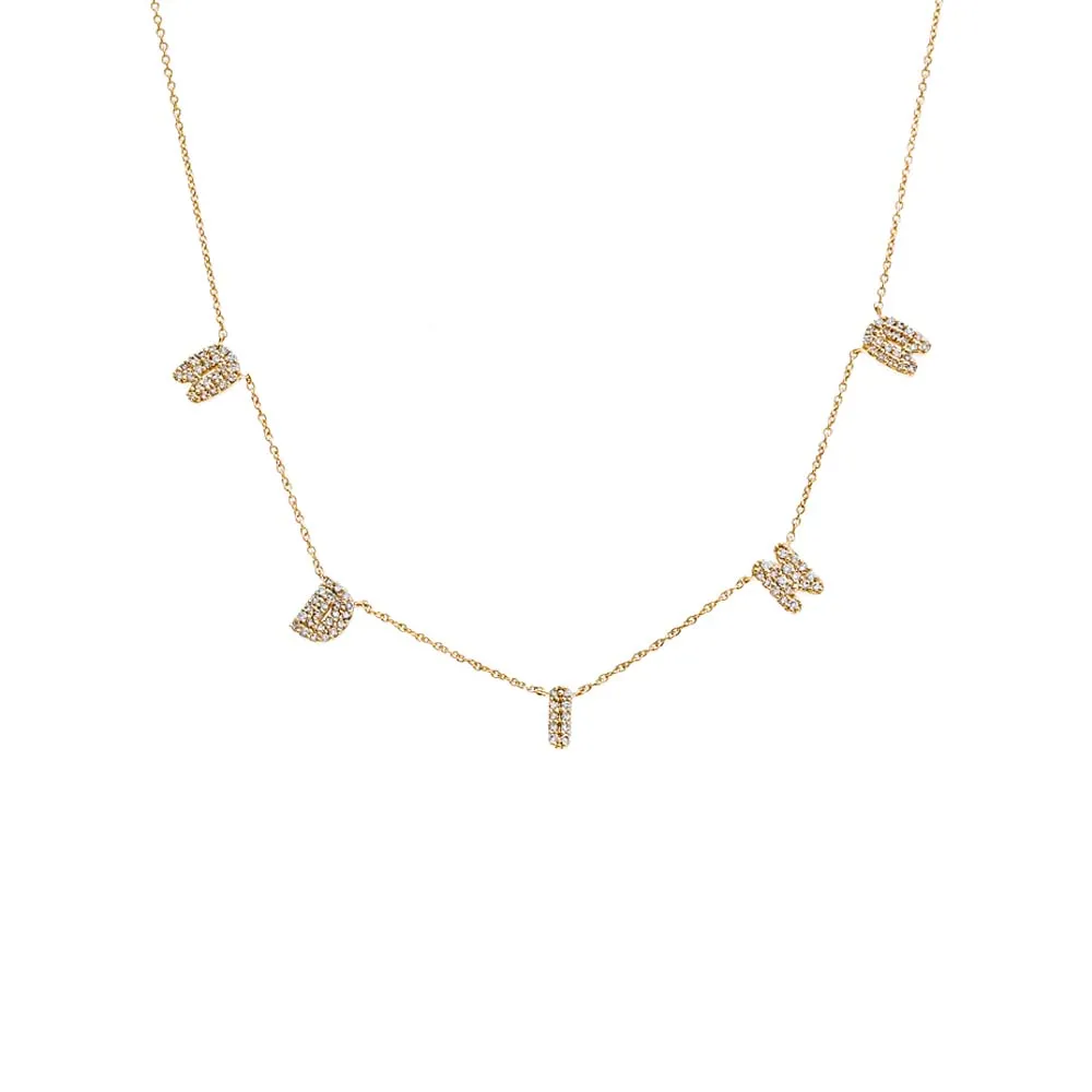Diamond Pave Bubble Scattered Name Necklace 14K
