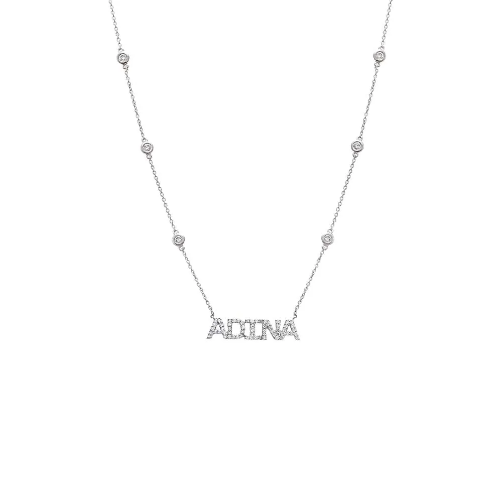 Diamond Pave X Bezel Nameplate Chain Necklace 14K