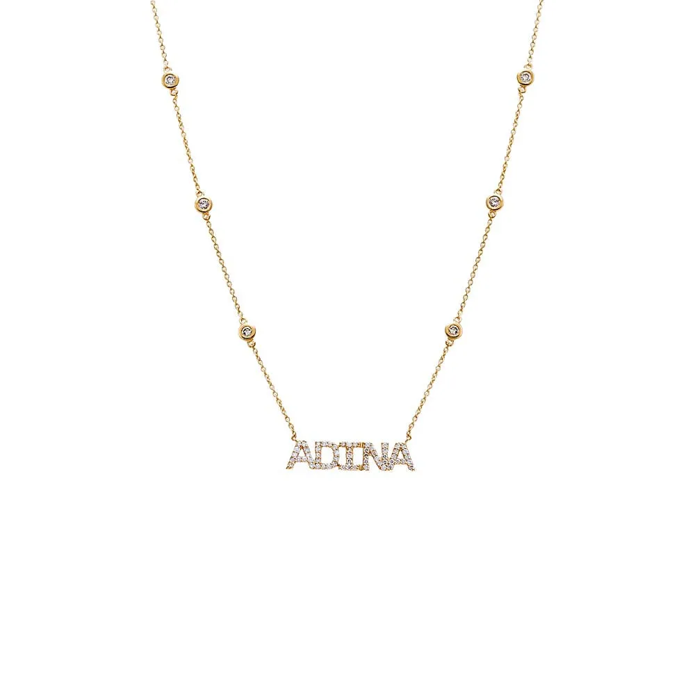 Diamond Pave X Bezel Nameplate Chain Necklace 14K