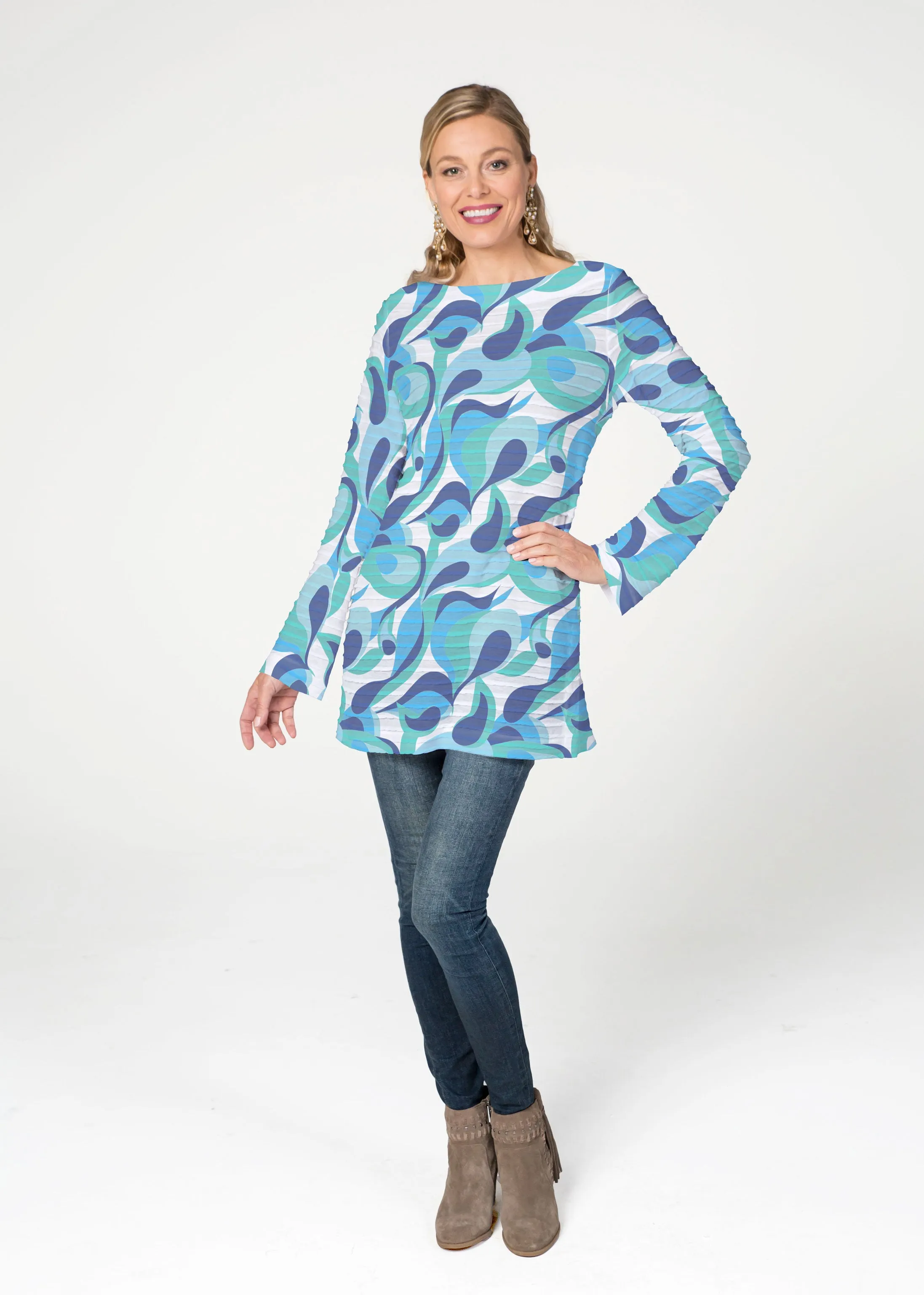 Disco Blue (8067) ~ Banded Boatneck Tunic