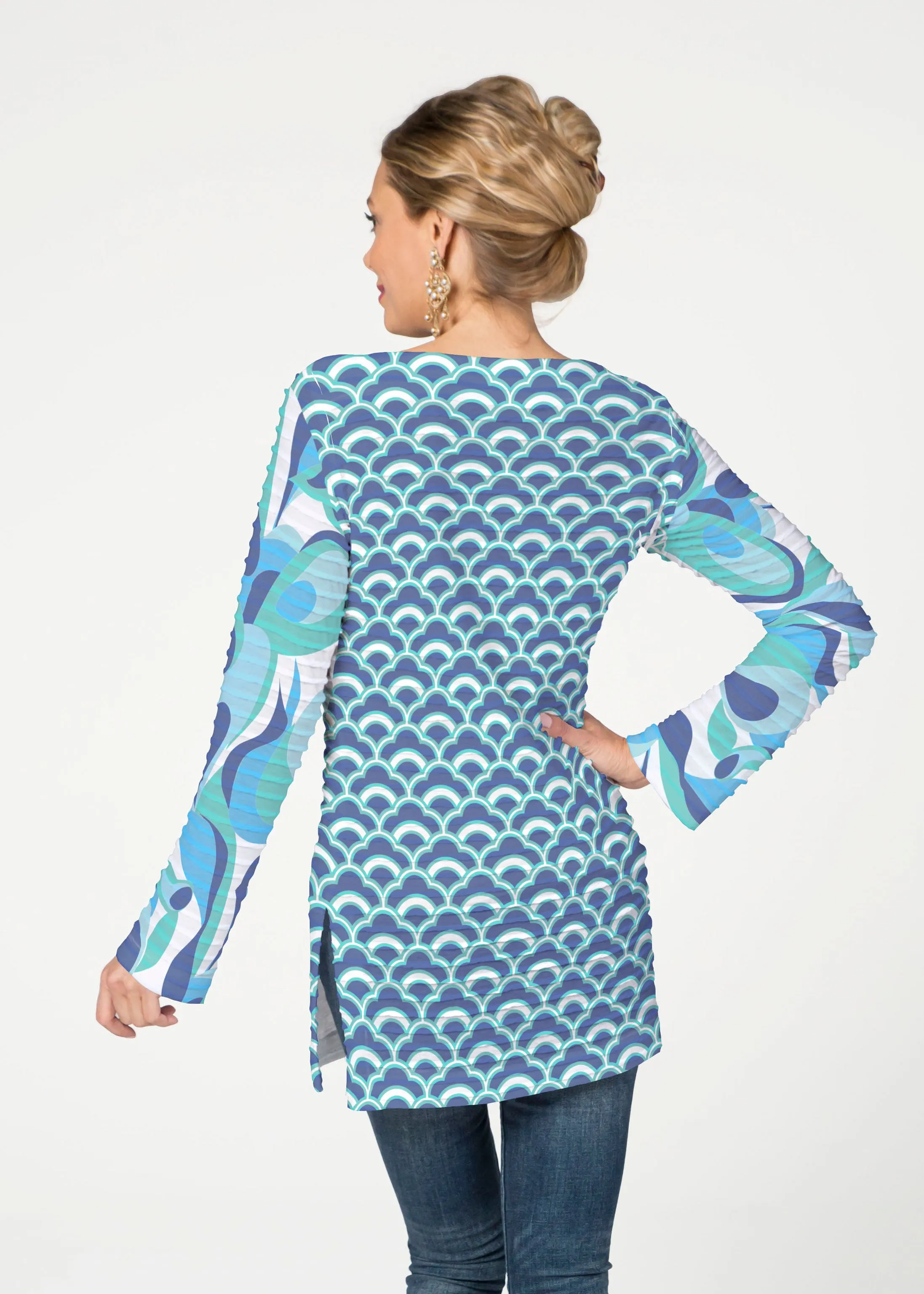 Disco Blue (8067) ~ Banded Boatneck Tunic