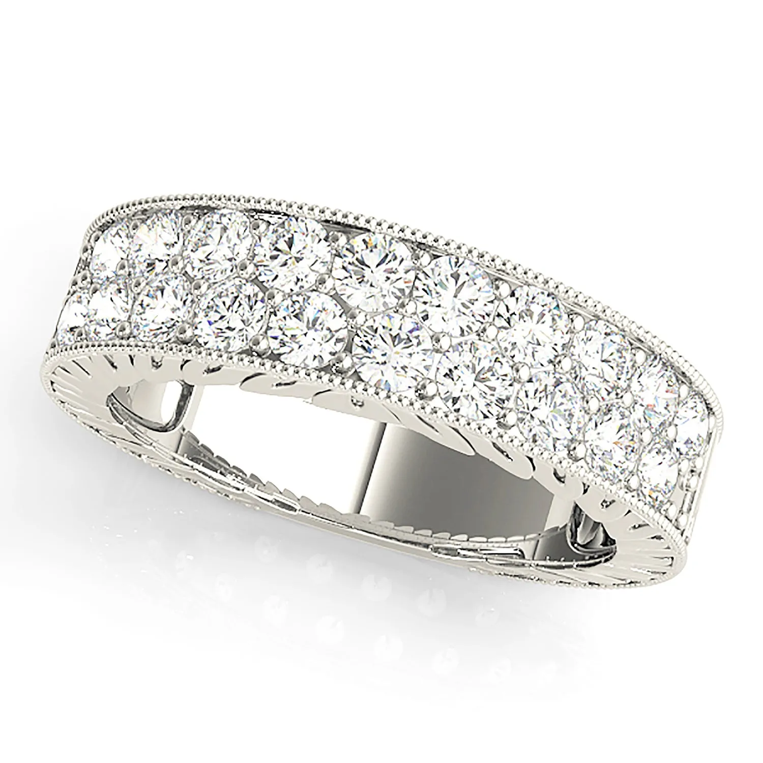 Double Row 1.00 ctw. Round Diamond Milgrain Accent Wedding Band