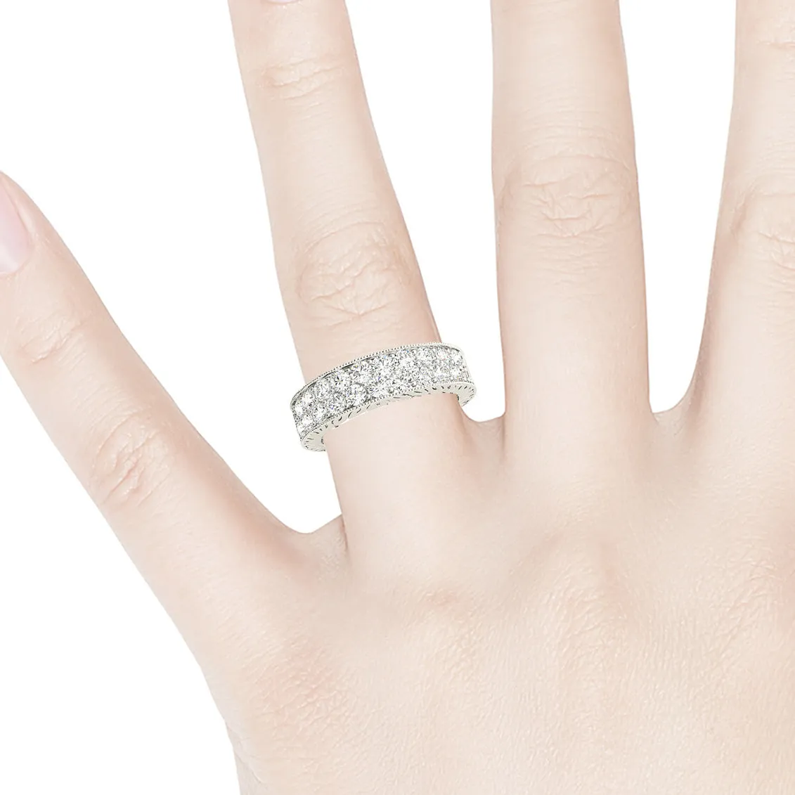 Double Row 1.00 ctw. Round Diamond Milgrain Accent Wedding Band