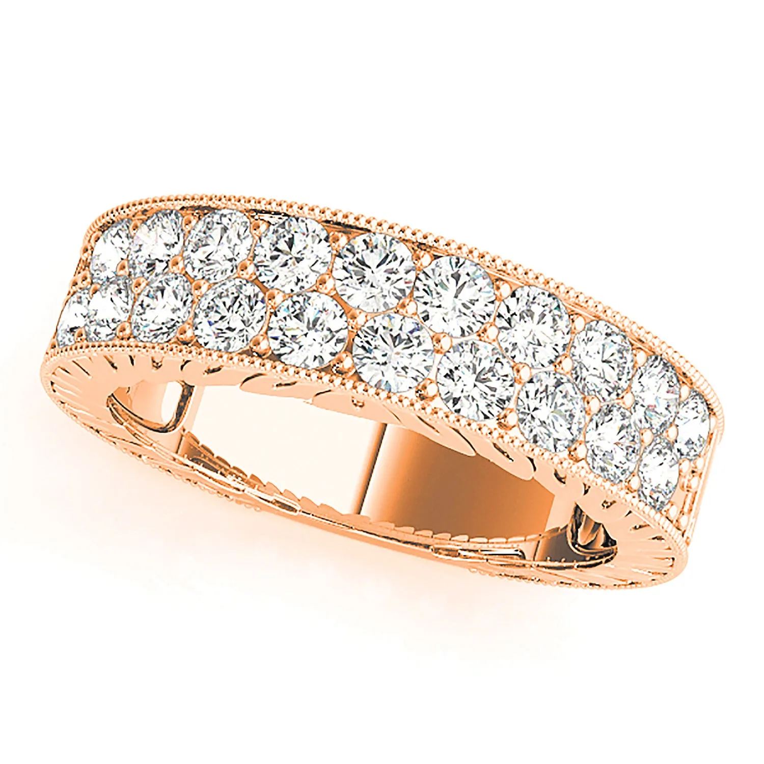Double Row 1.00 ctw. Round Diamond Milgrain Accent Wedding Band