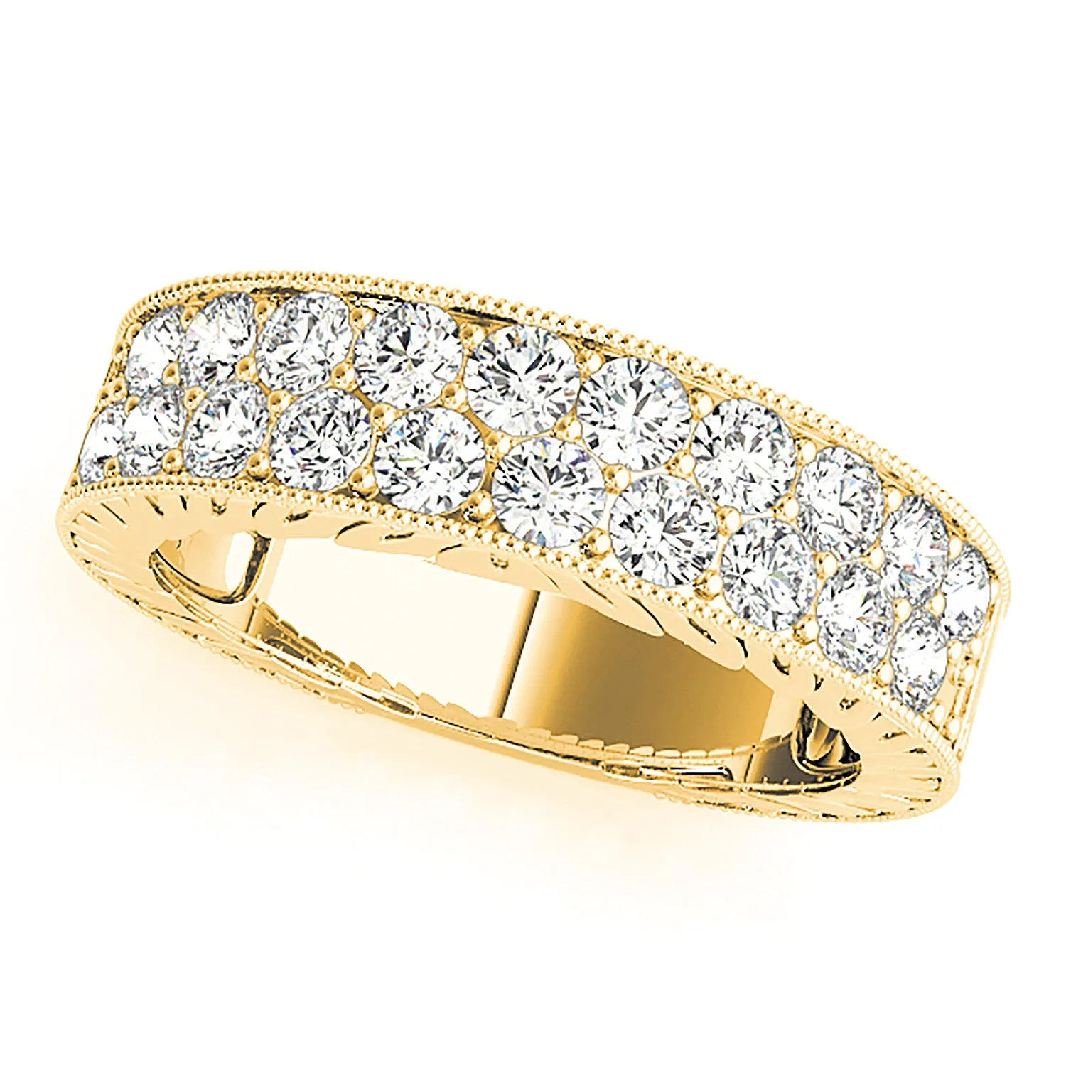 Double Row 1.00 ctw. Round Diamond Milgrain Accent Wedding Band