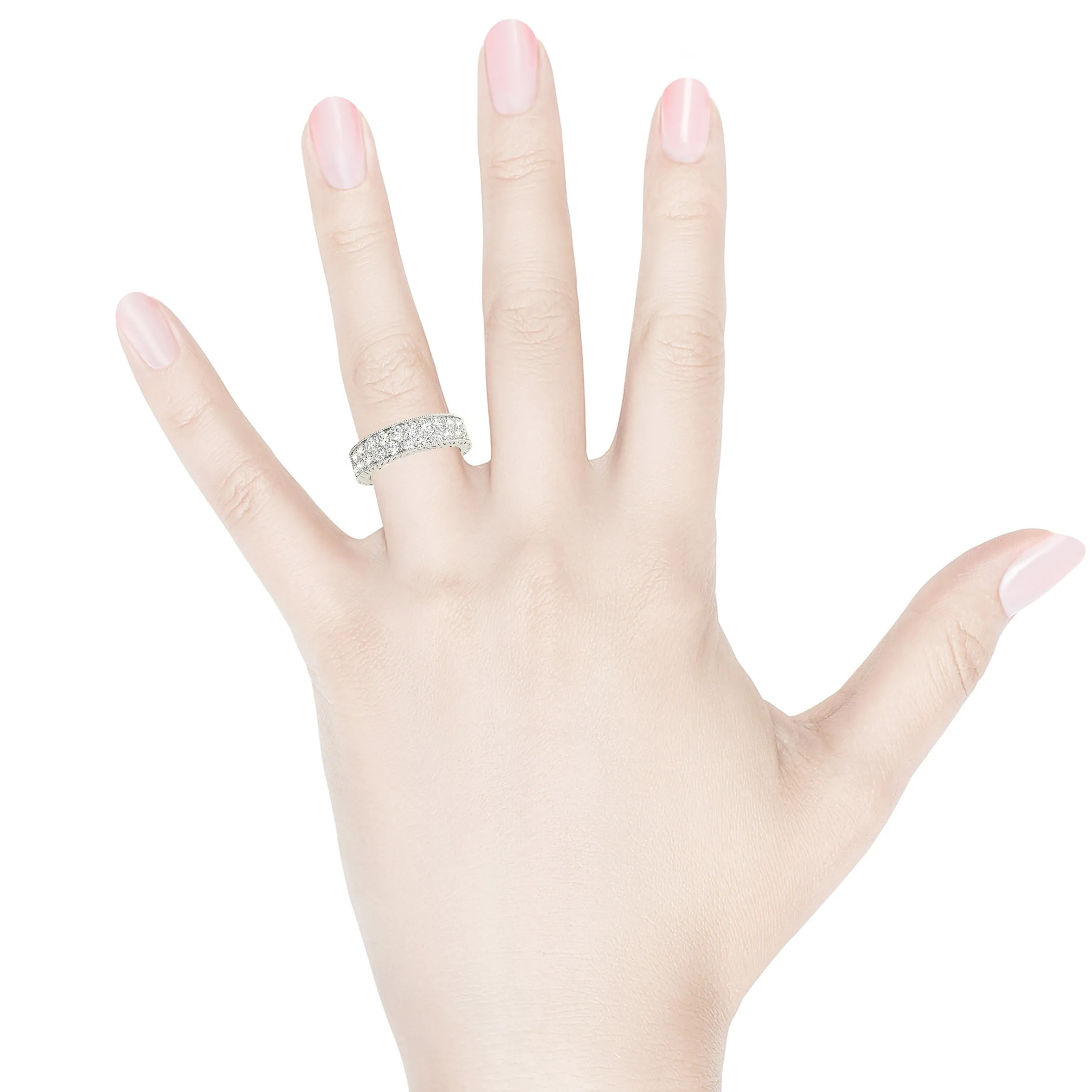 Double Row 1.00 ctw. Round Diamond Milgrain Accent Wedding Band