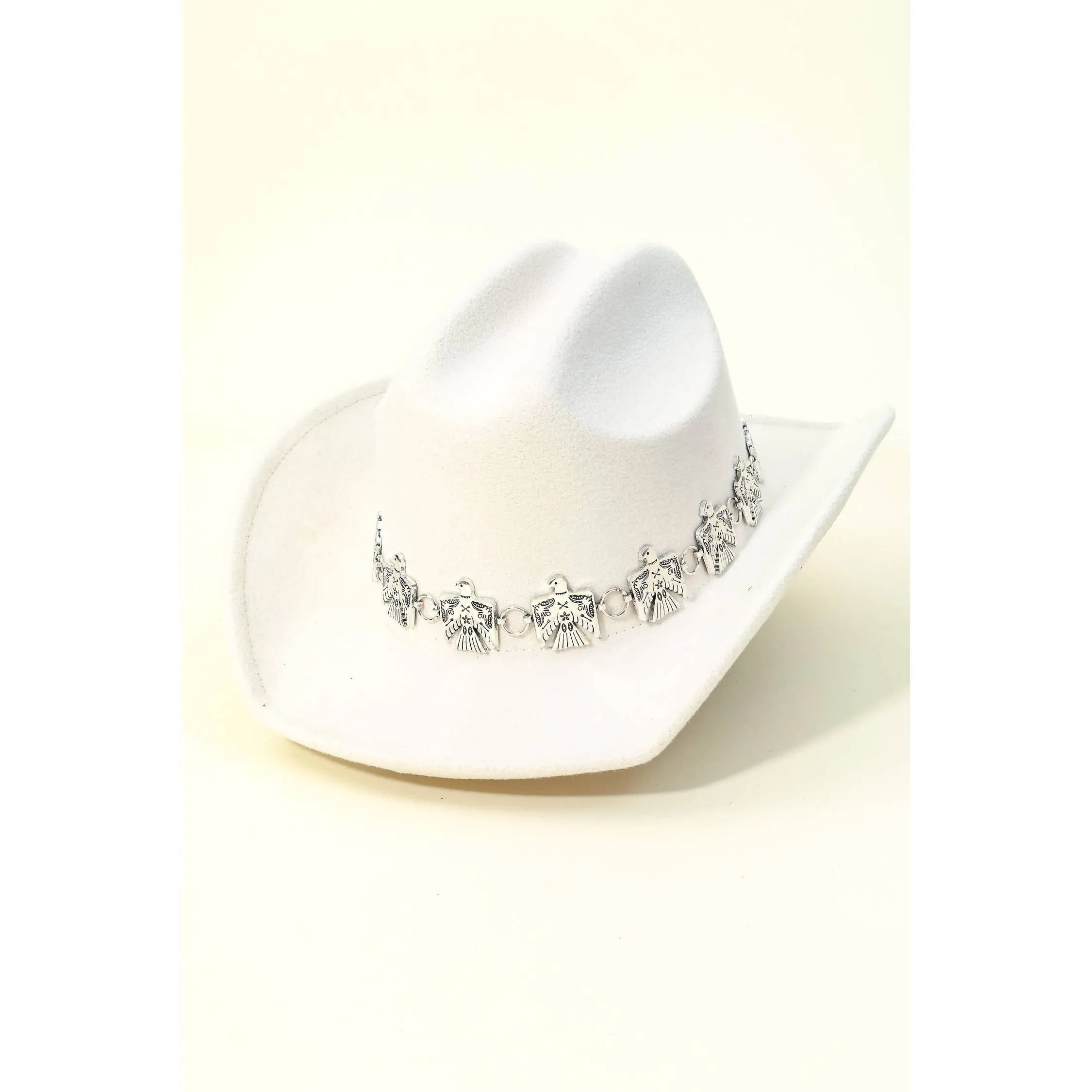 Eagle Chain Strap Cowboy Hat: Ivory