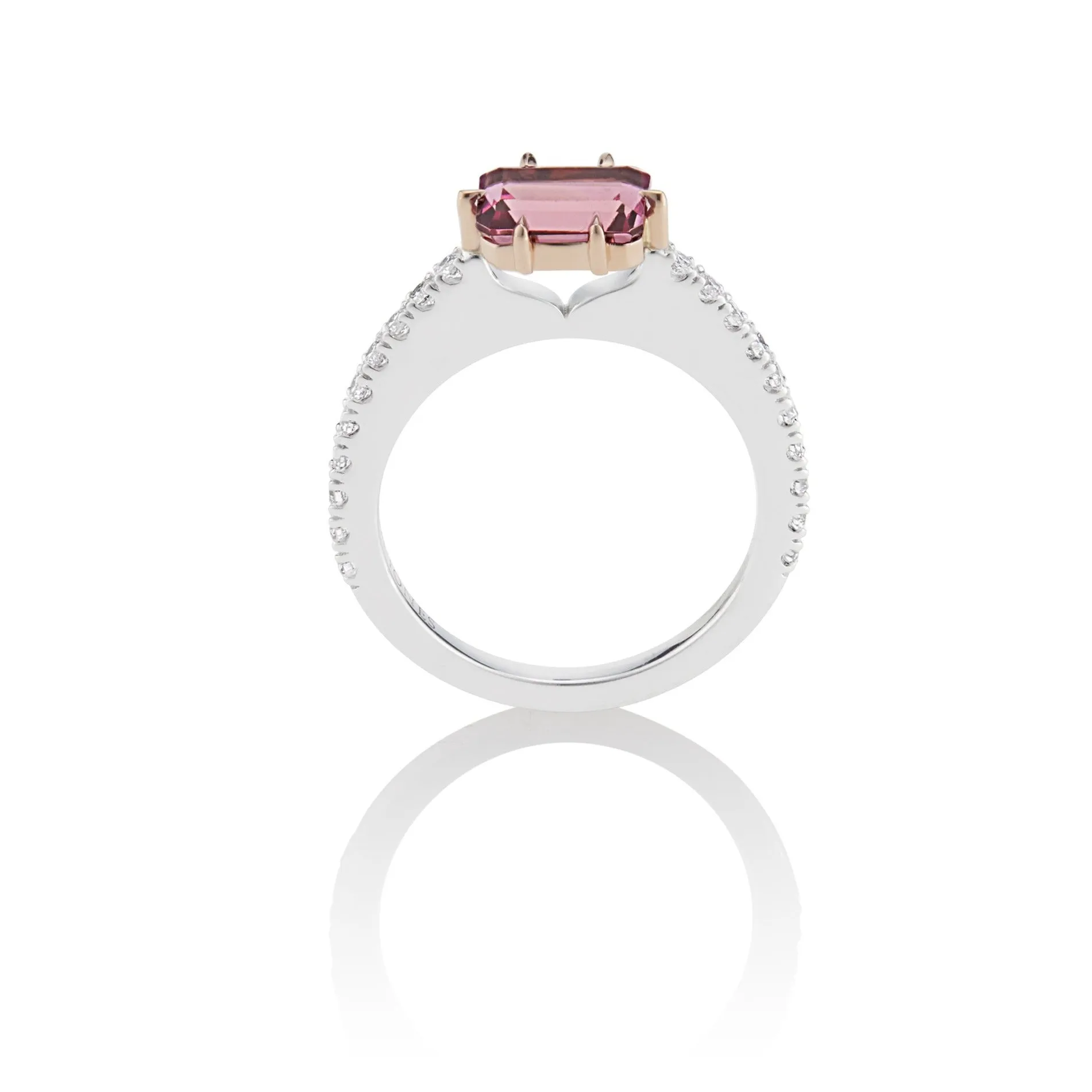 East To West Pink Tourmaline & Diamond Alternative Engagement Ring