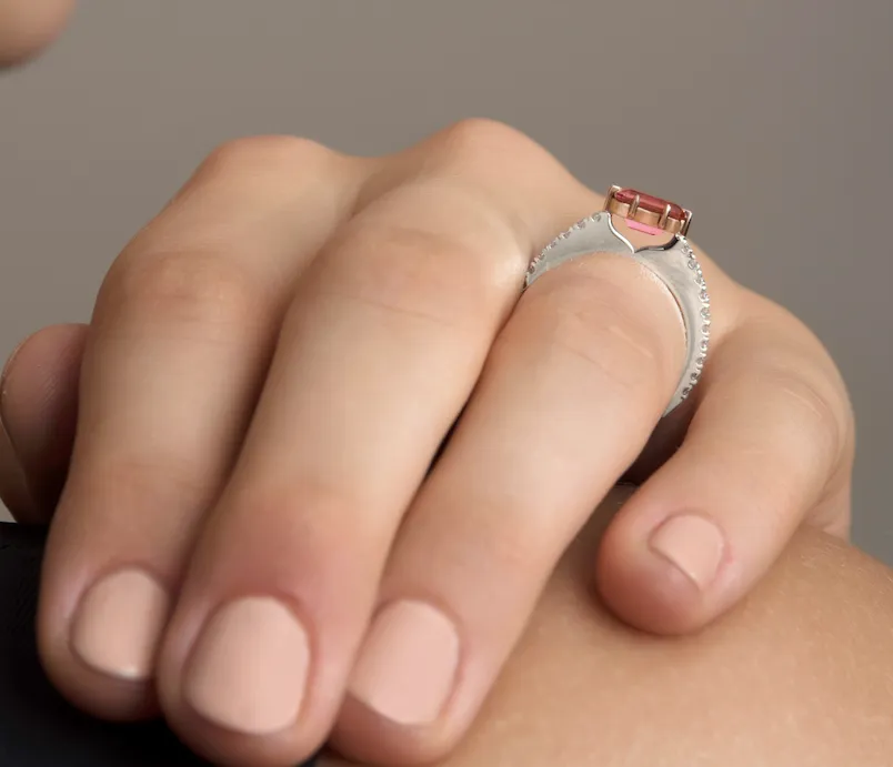 East To West Pink Tourmaline & Diamond Alternative Engagement Ring