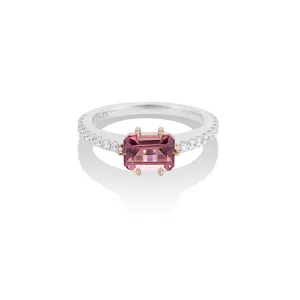 East To West Pink Tourmaline & Diamond Alternative Engagement Ring
