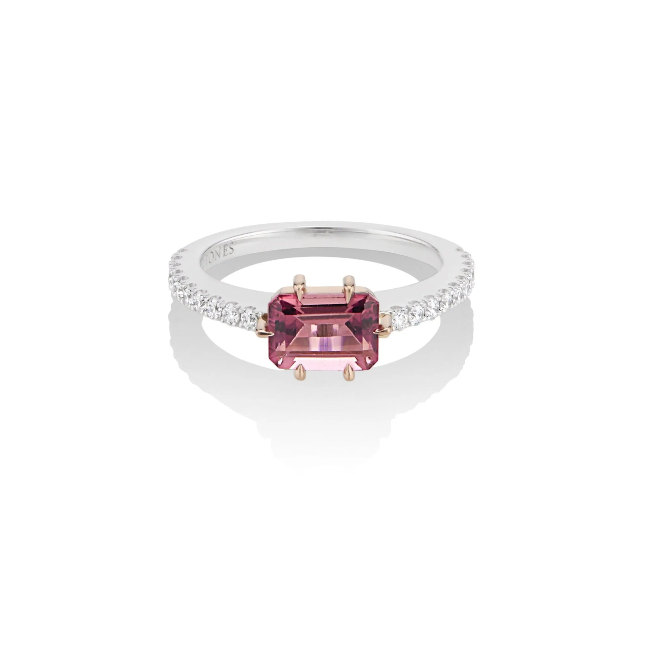 East To West Pink Tourmaline & Diamond Alternative Engagement Ring