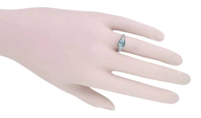 Edwardian Oval Sky Blue Topaz Filigree Engagement Ring in 14 Karat White Gold