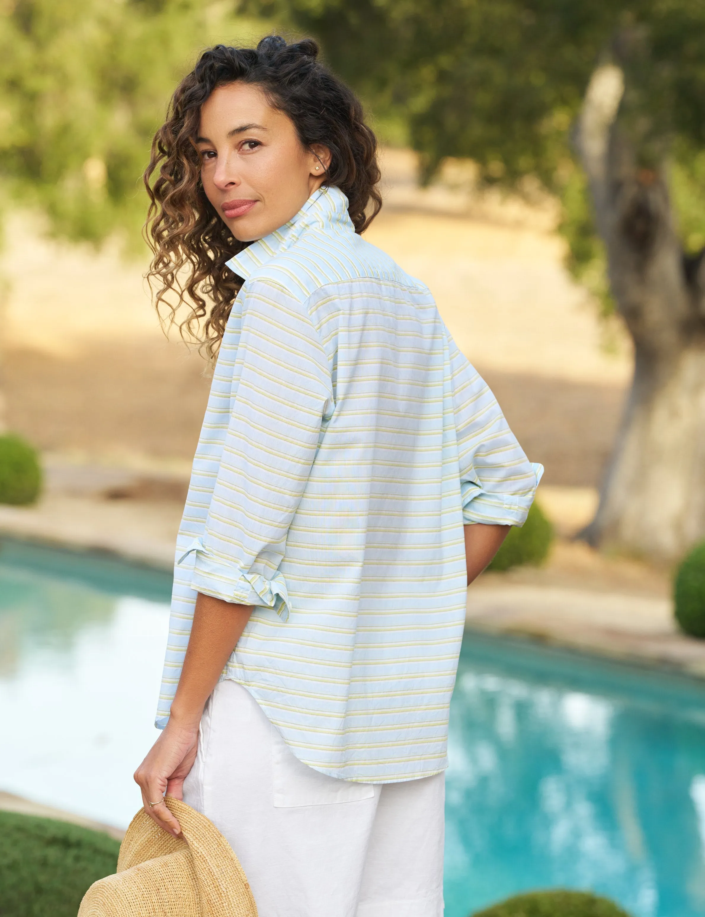 EILEEN Blue and Chartreuse Multi Stripe, Italian Cotton