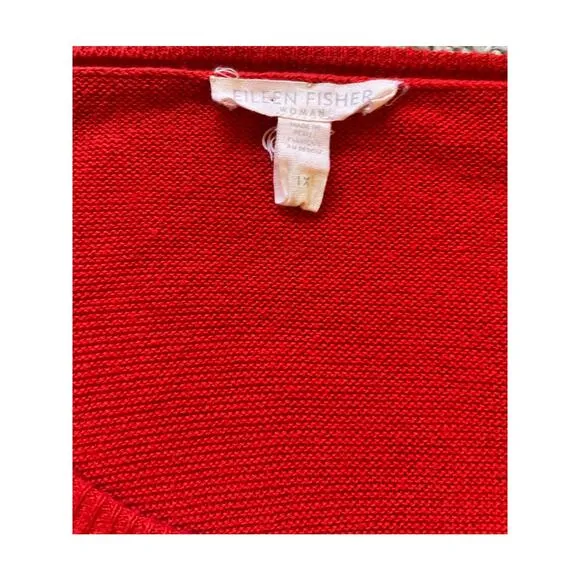 Eileen Fisher Womens Red Sweater Organic Cotton Size 1X Plus Size High low