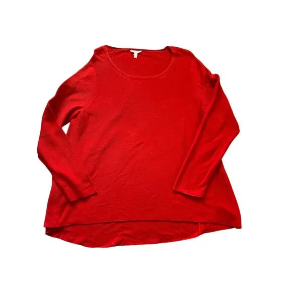 Eileen Fisher Womens Red Sweater Organic Cotton Size 1X Plus Size High low
