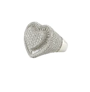 Elegant Heart Sterling Silver Ring with Yellow and Clear Cubic Zirconia - C105189