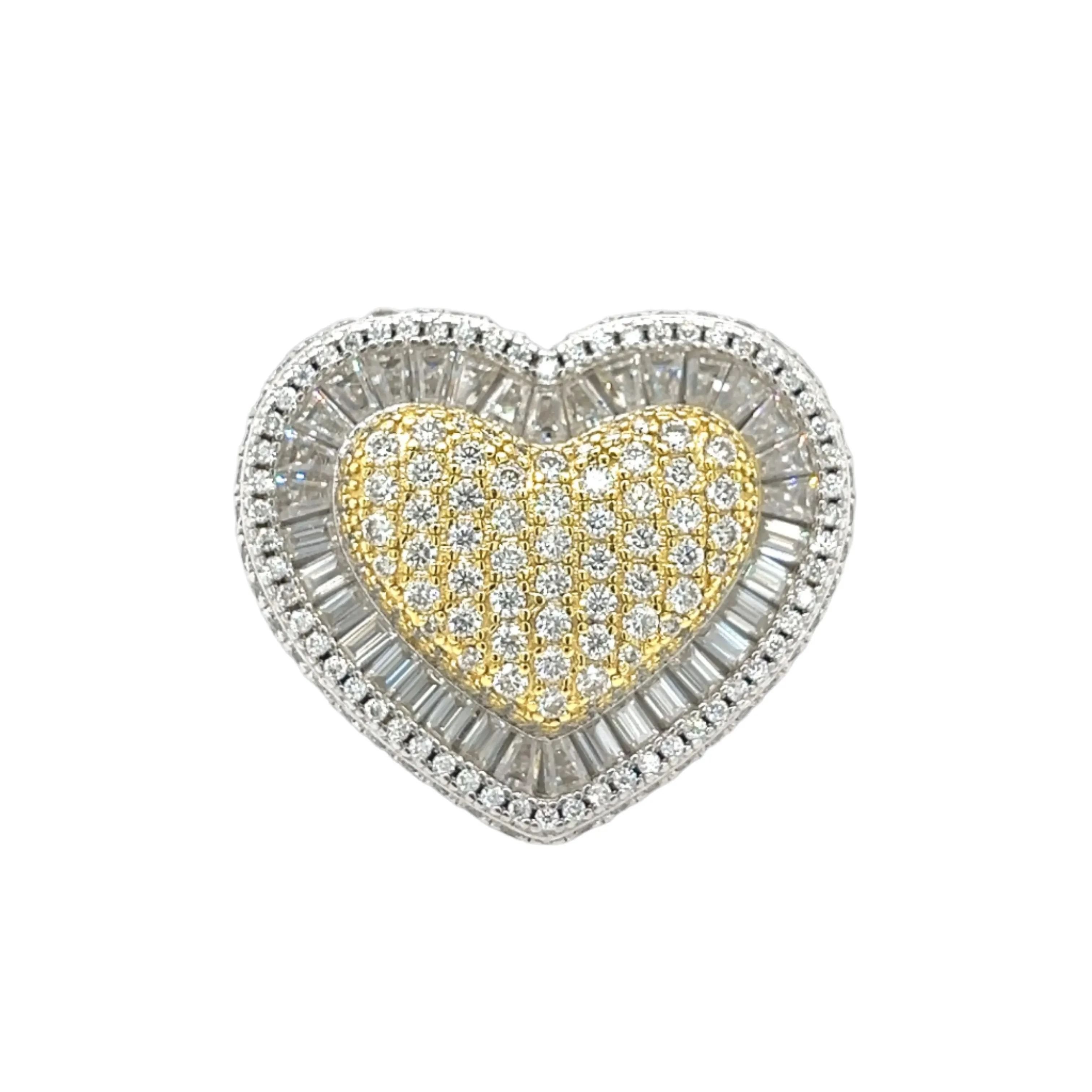 Elegant Heart Sterling Silver Ring with Yellow and Clear Cubic Zirconia - C105189