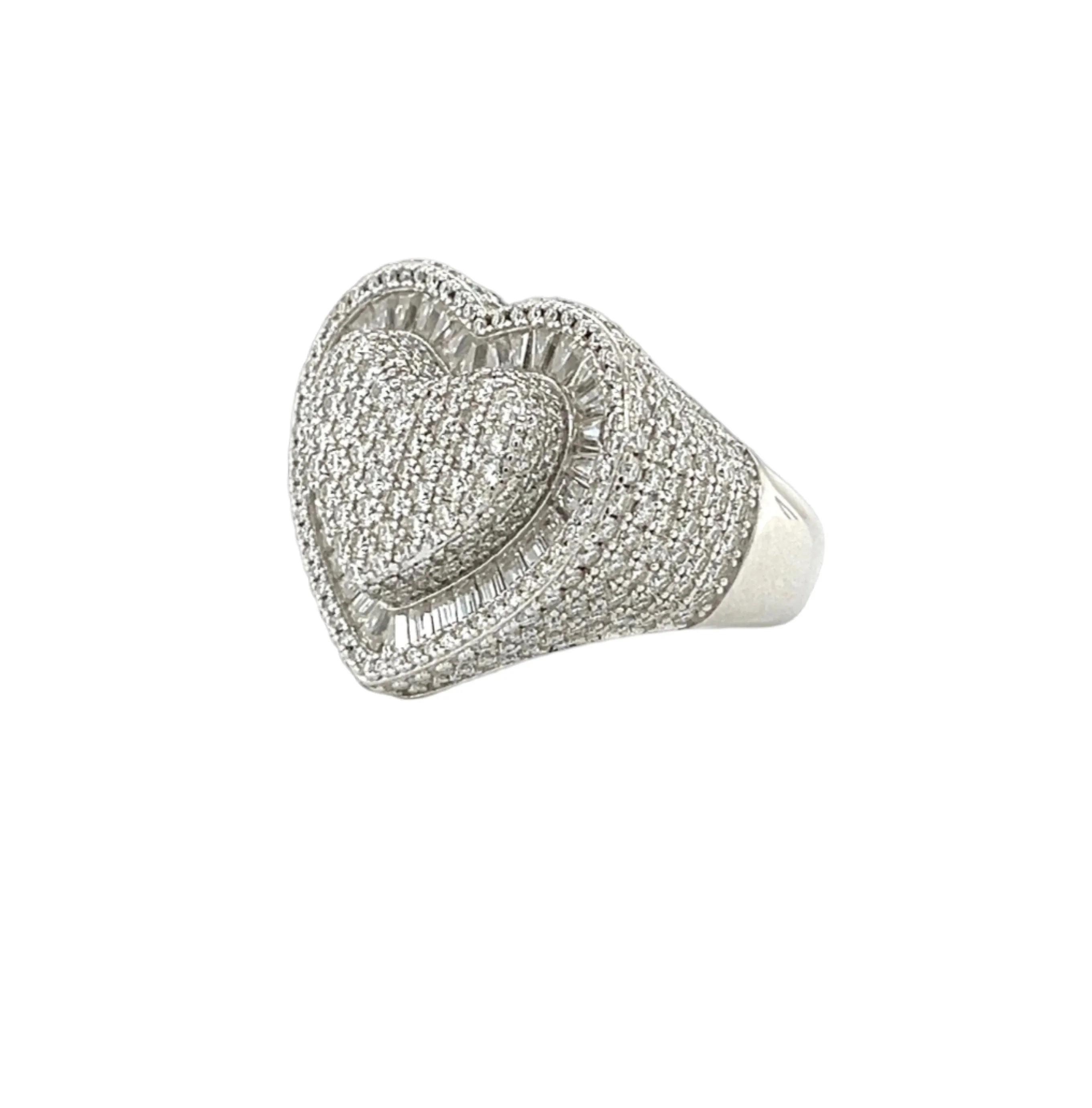 Elegant Heart Sterling Silver Ring with Yellow and Clear Cubic Zirconia - C105189