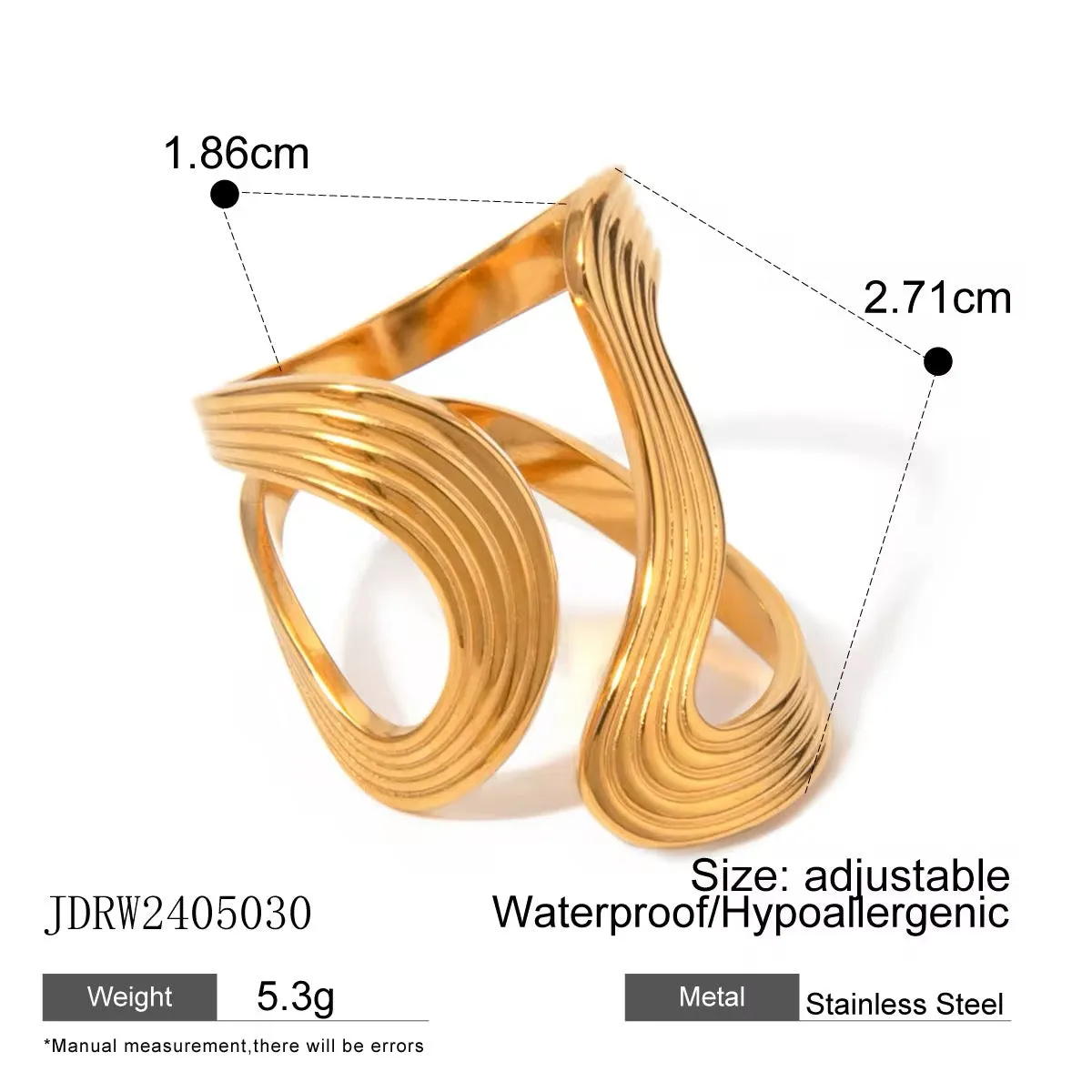 Elegant Wave Design Gold Color Metal Statement Ring