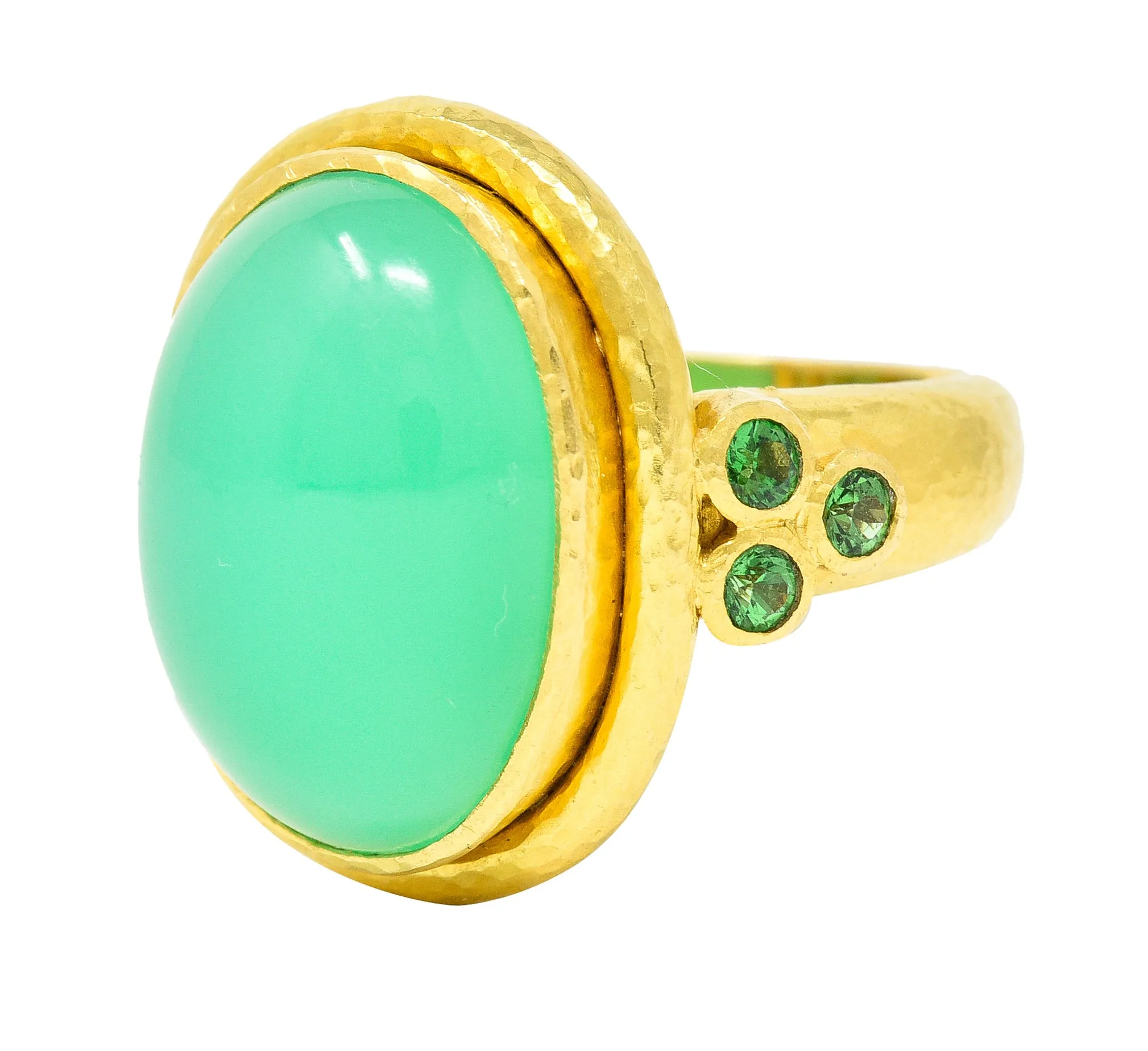 Elizabeth Locke Contemporary Chrysoprase Tsavorite Garnet 19 Karat Yellow Gold Statement Ring