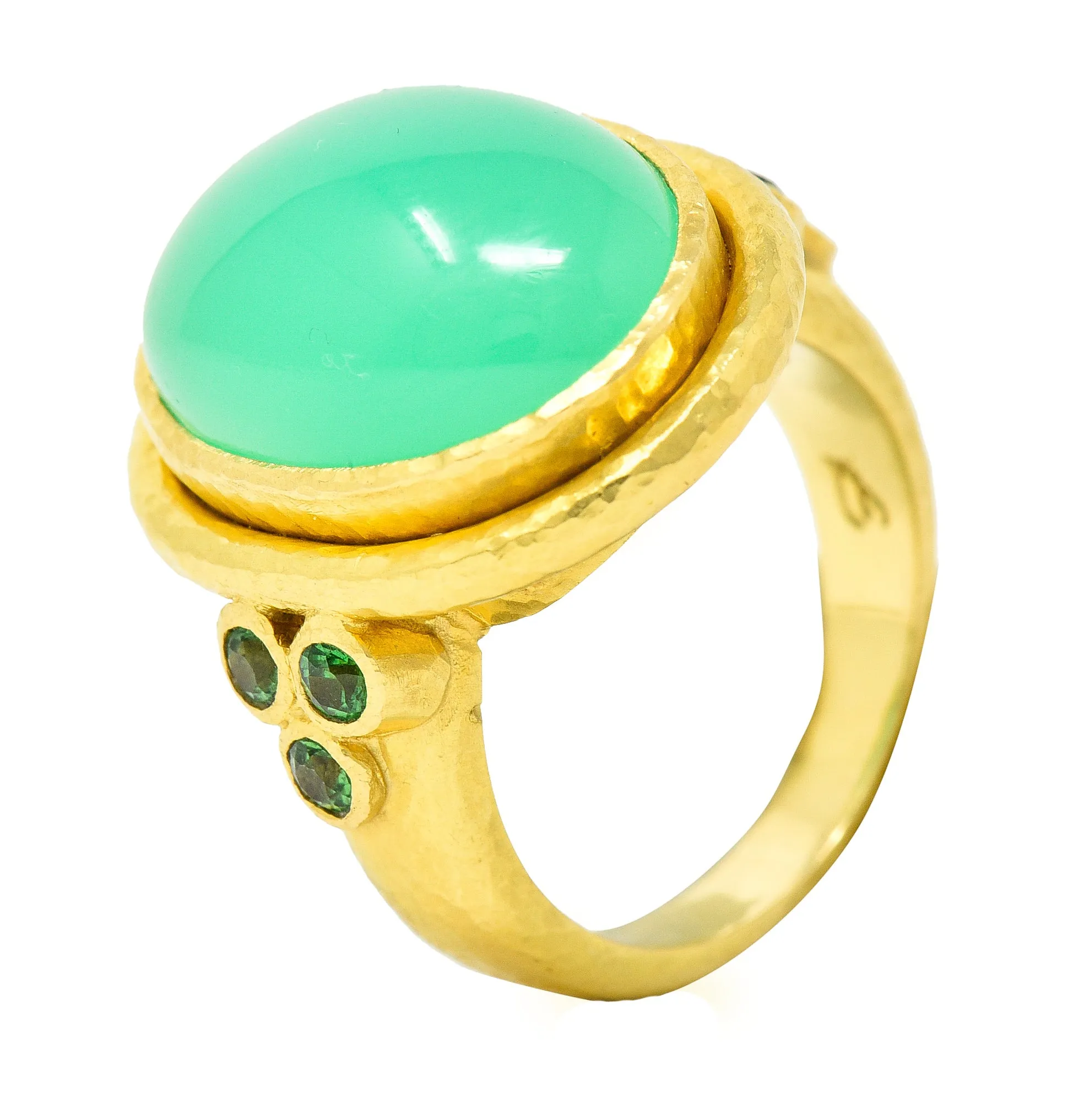 Elizabeth Locke Contemporary Chrysoprase Tsavorite Garnet 19 Karat Yellow Gold Statement Ring