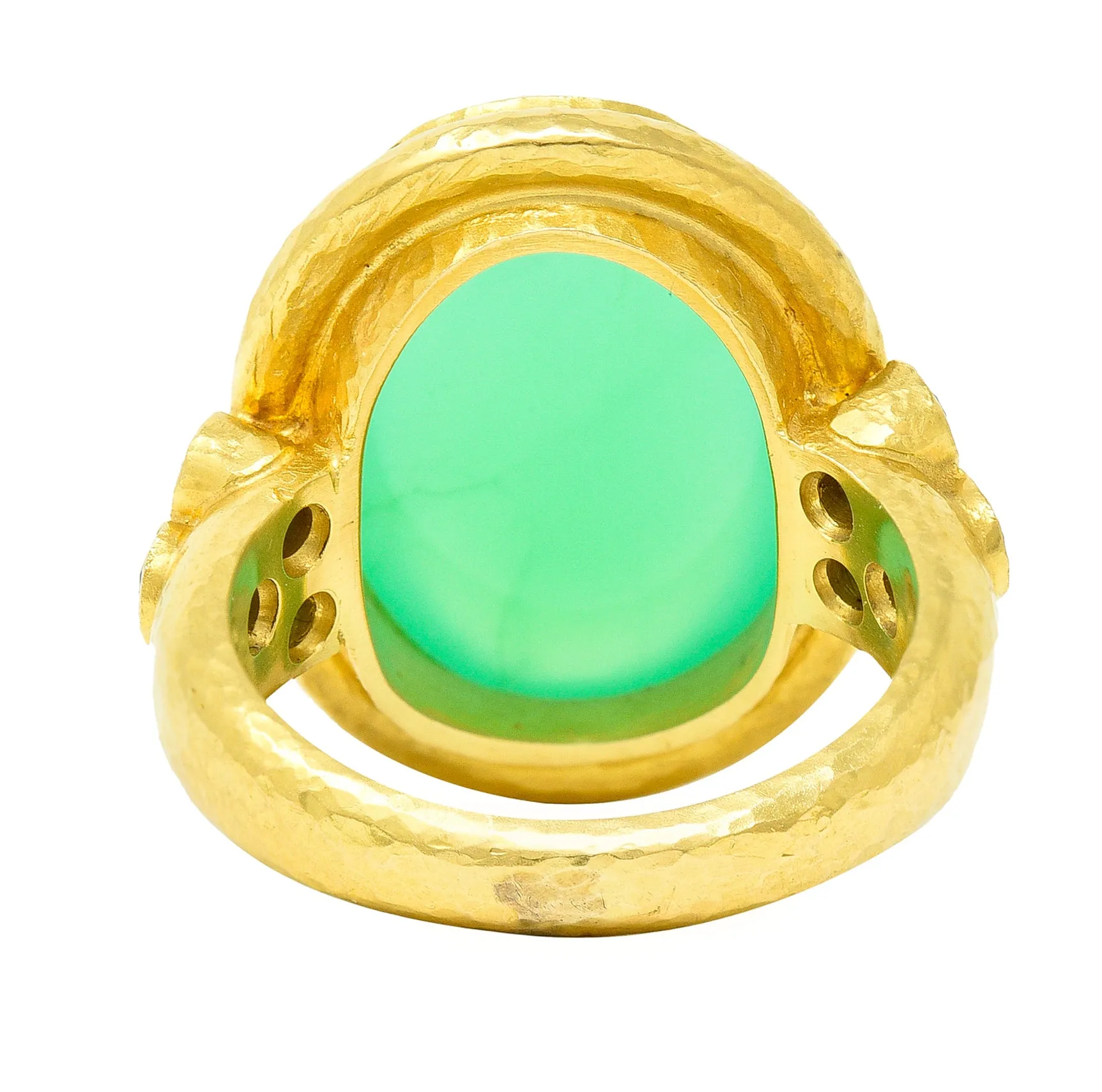 Elizabeth Locke Contemporary Chrysoprase Tsavorite Garnet 19 Karat Yellow Gold Statement Ring