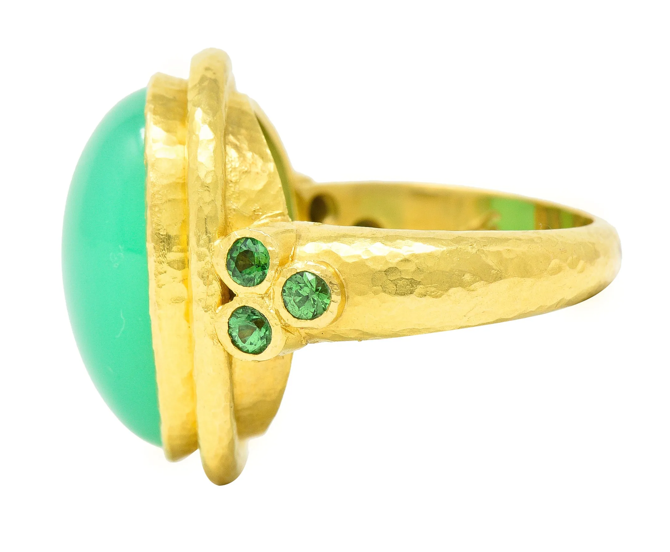 Elizabeth Locke Contemporary Chrysoprase Tsavorite Garnet 19 Karat Yellow Gold Statement Ring