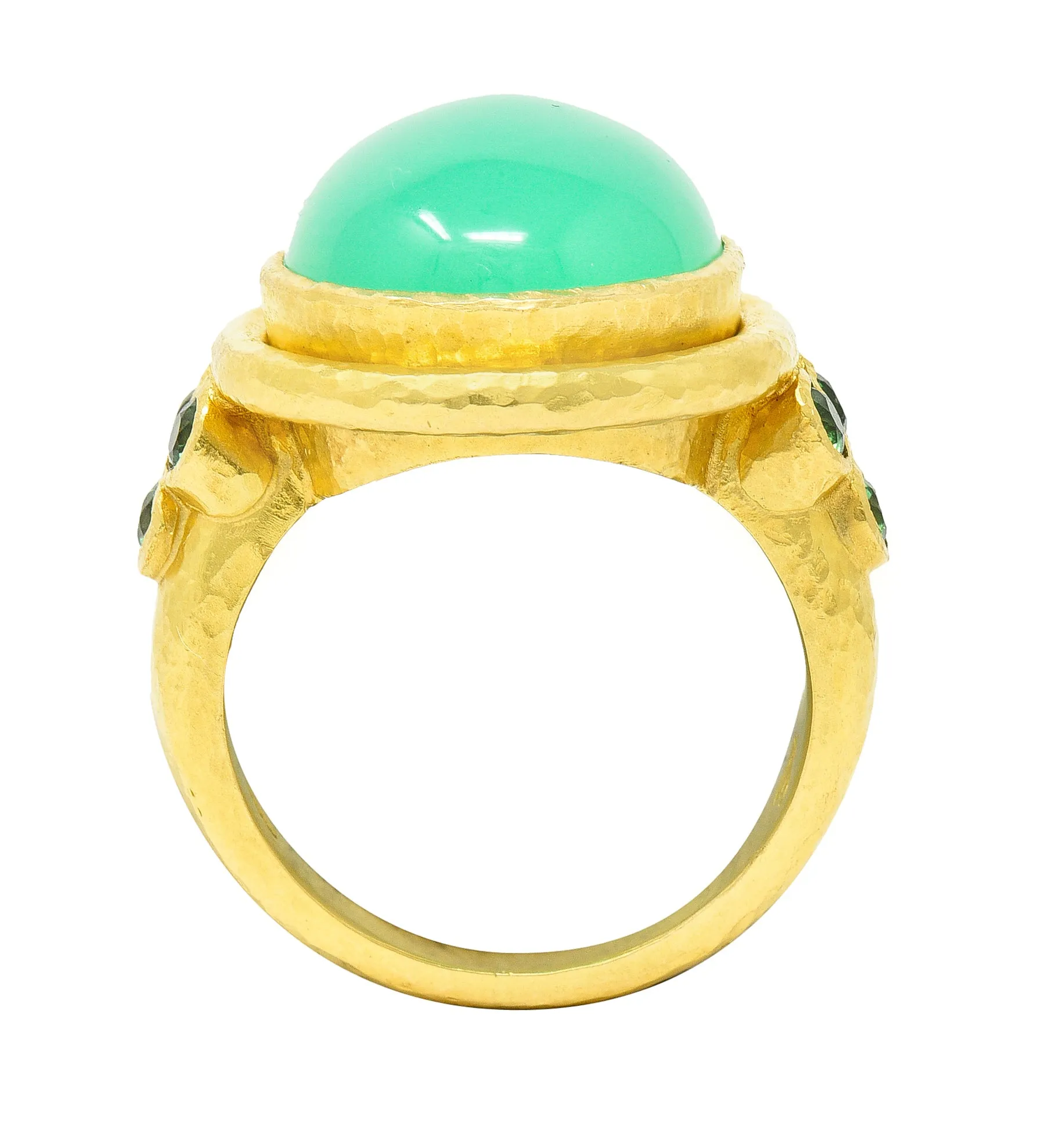 Elizabeth Locke Contemporary Chrysoprase Tsavorite Garnet 19 Karat Yellow Gold Statement Ring
