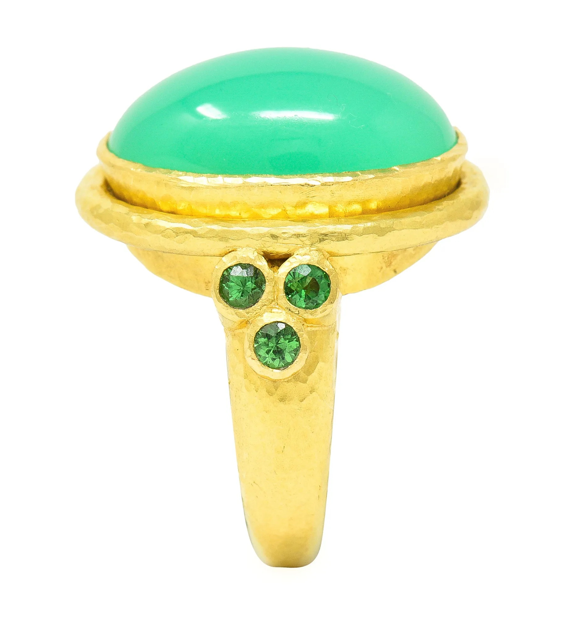 Elizabeth Locke Contemporary Chrysoprase Tsavorite Garnet 19 Karat Yellow Gold Statement Ring