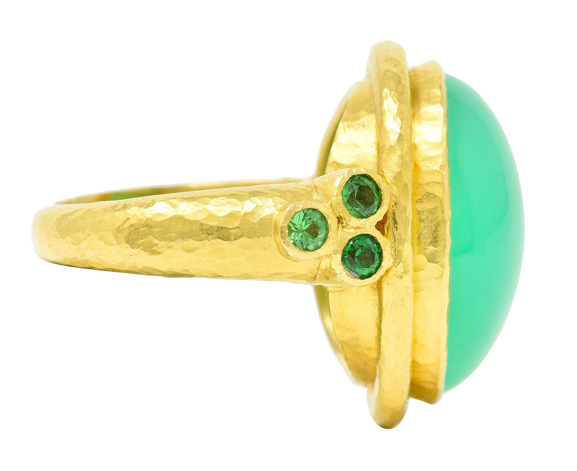 Elizabeth Locke Contemporary Chrysoprase Tsavorite Garnet 19 Karat Yellow Gold Statement Ring