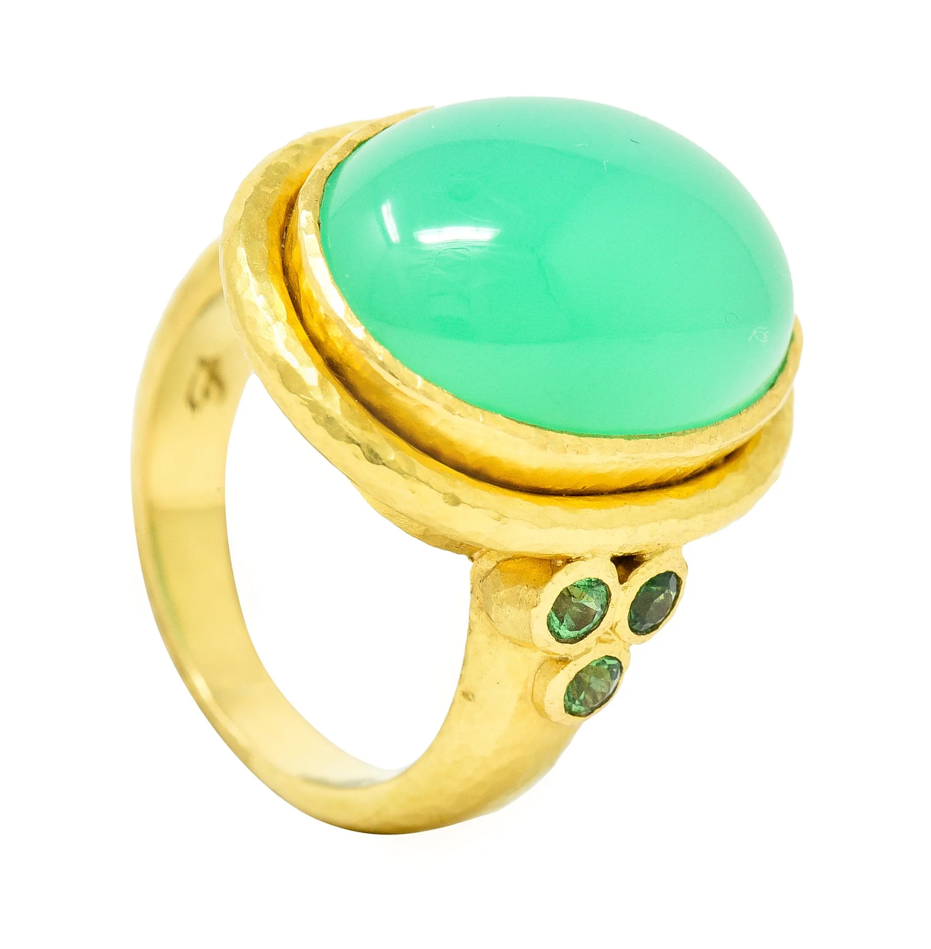 Elizabeth Locke Contemporary Chrysoprase Tsavorite Garnet 19 Karat Yellow Gold Statement Ring