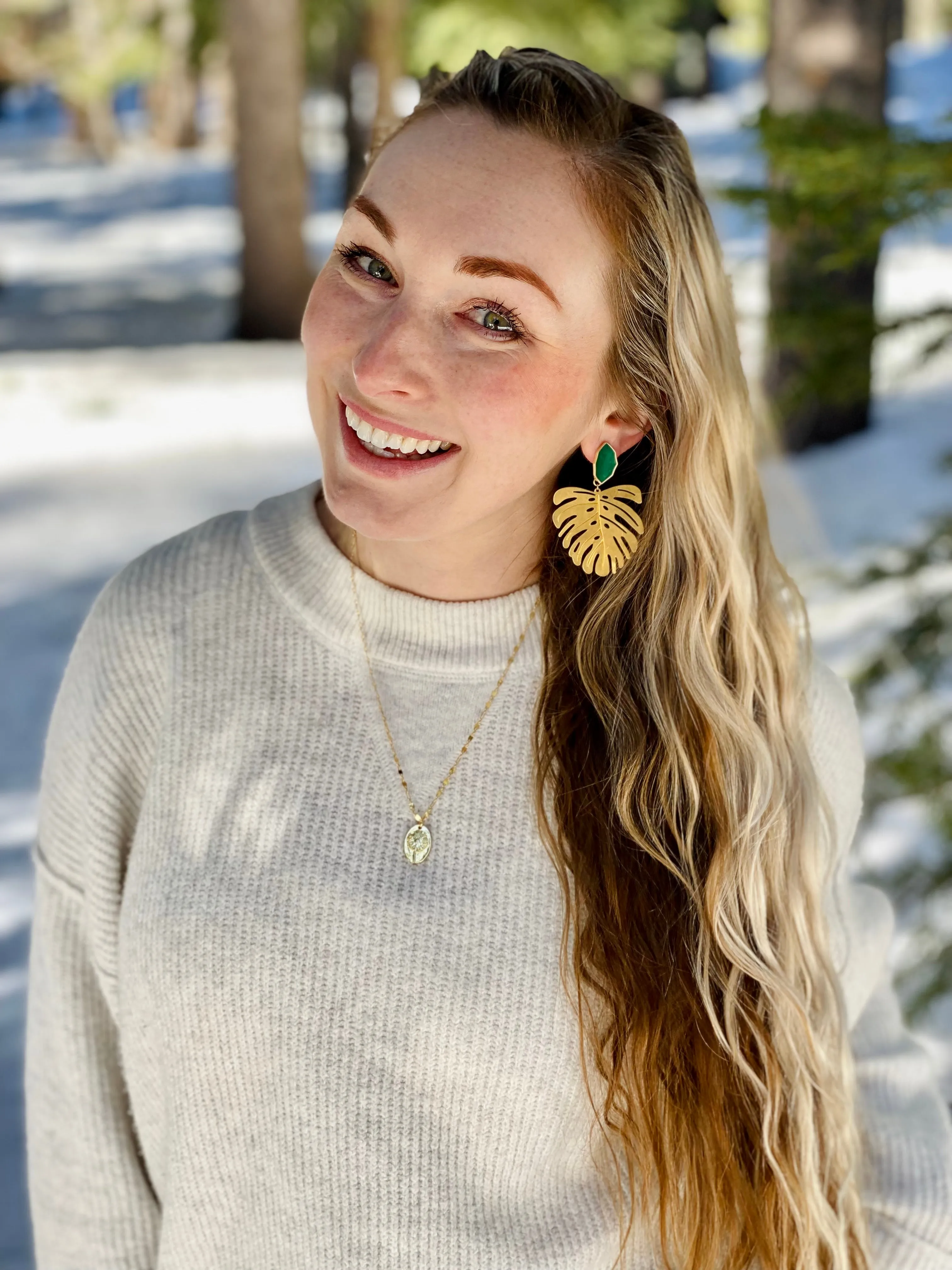 Emerald Monstera Statement Earrings