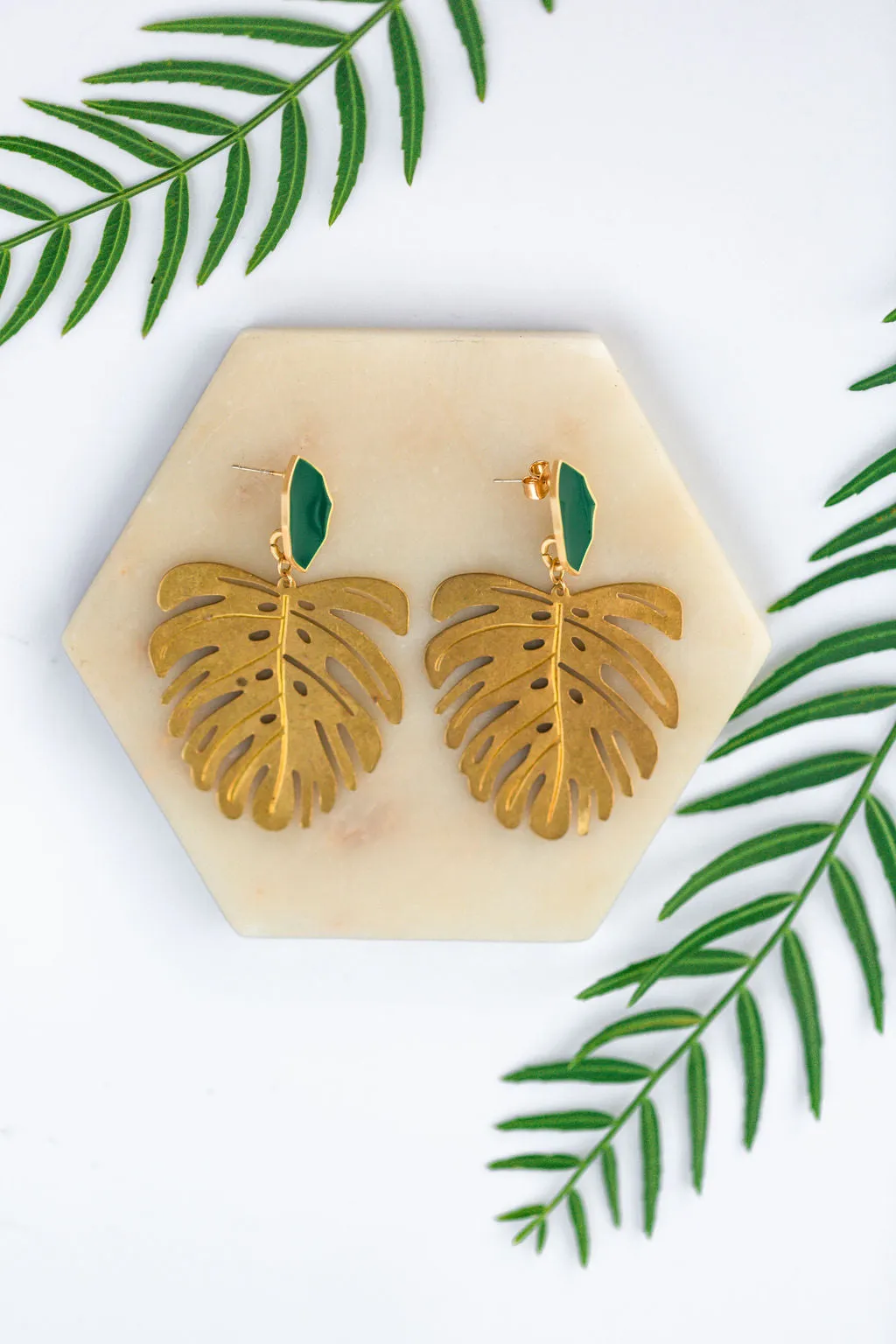 Emerald Monstera Statement Earrings