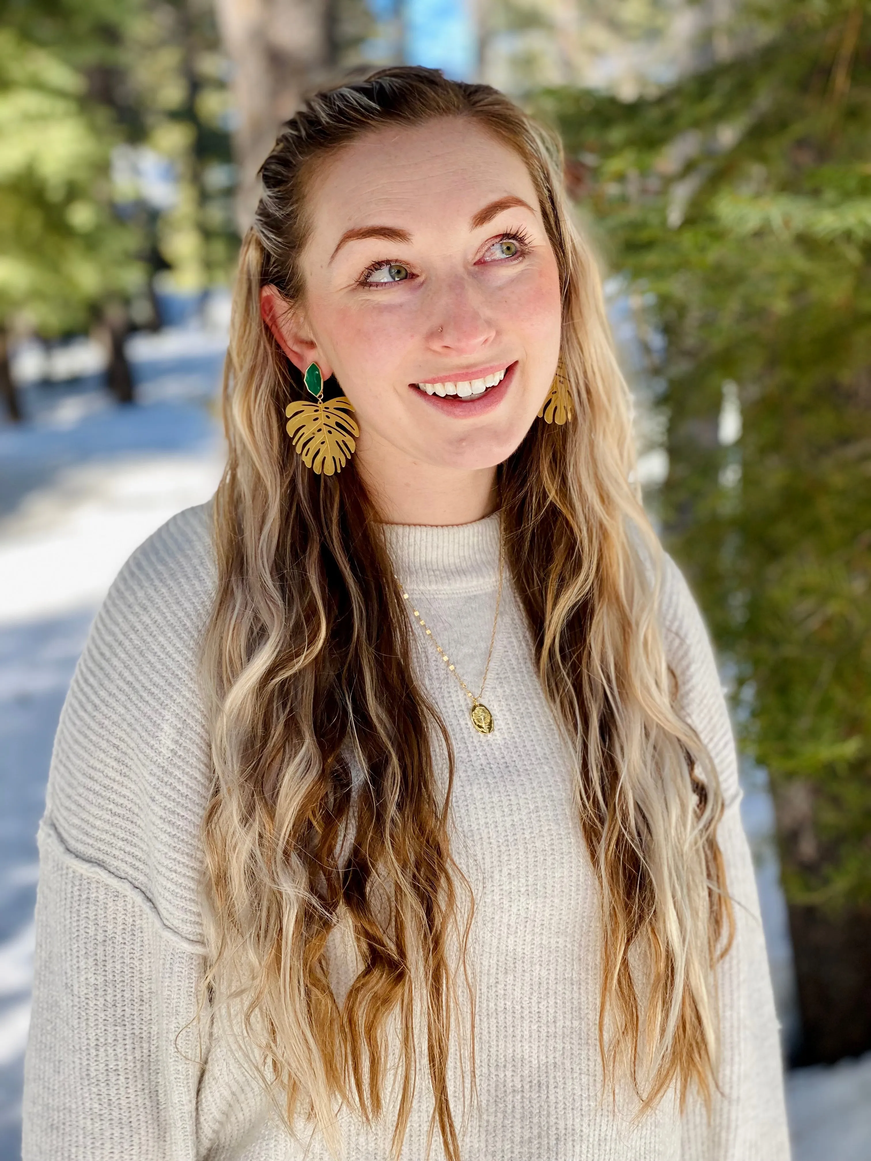 Emerald Monstera Statement Earrings