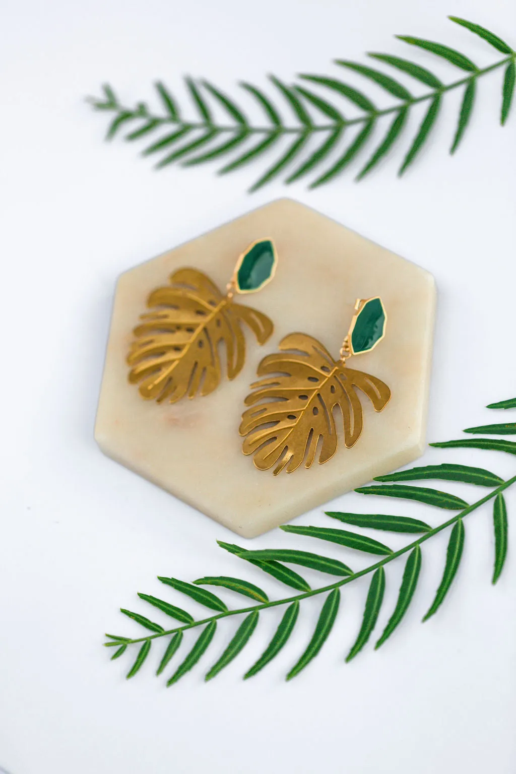 Emerald Monstera Statement Earrings