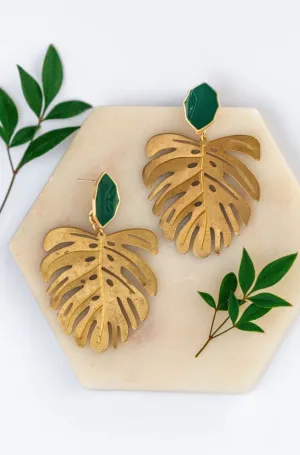 Emerald Monstera Statement Earrings