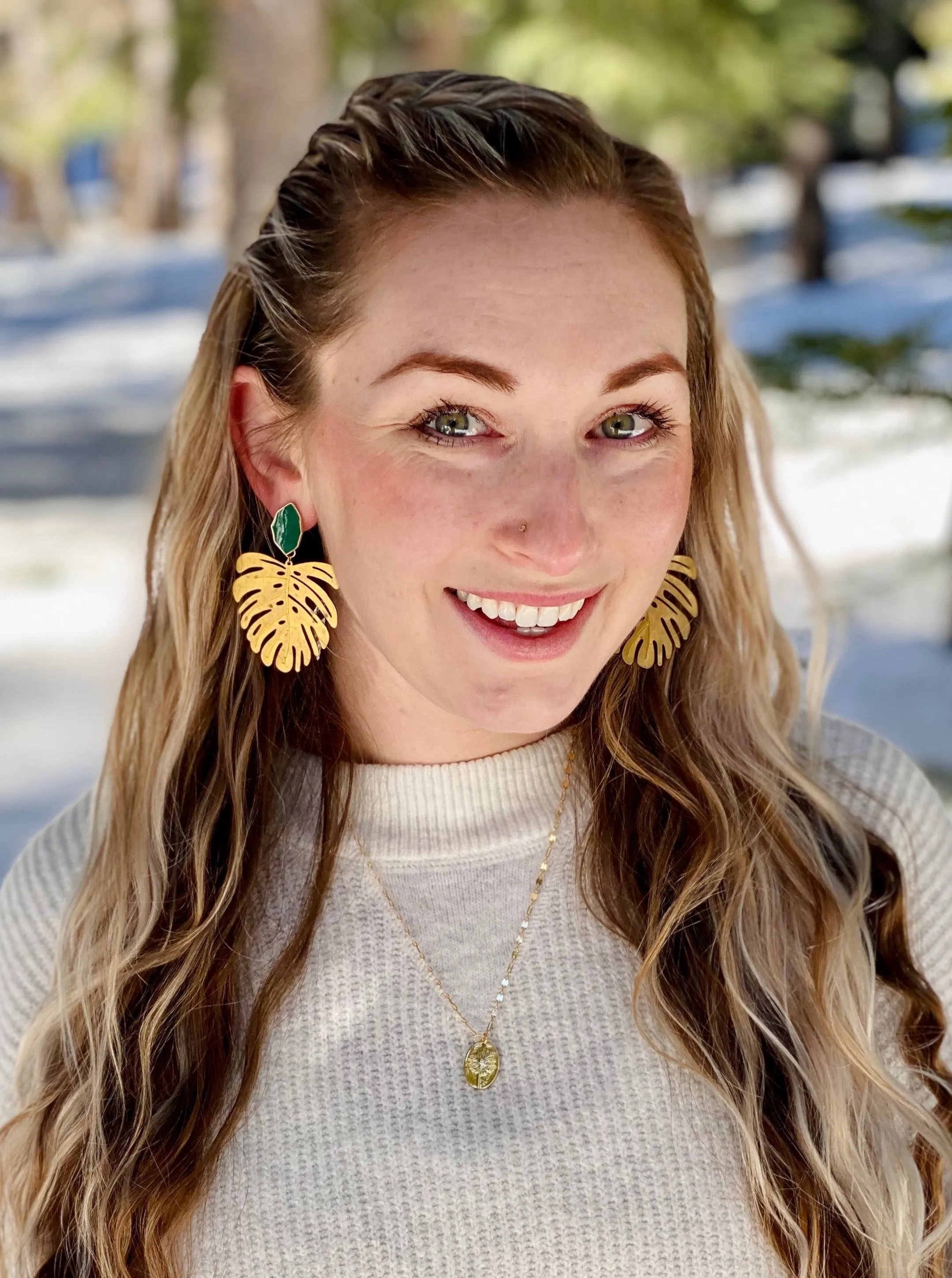 Emerald Monstera Statement Earrings