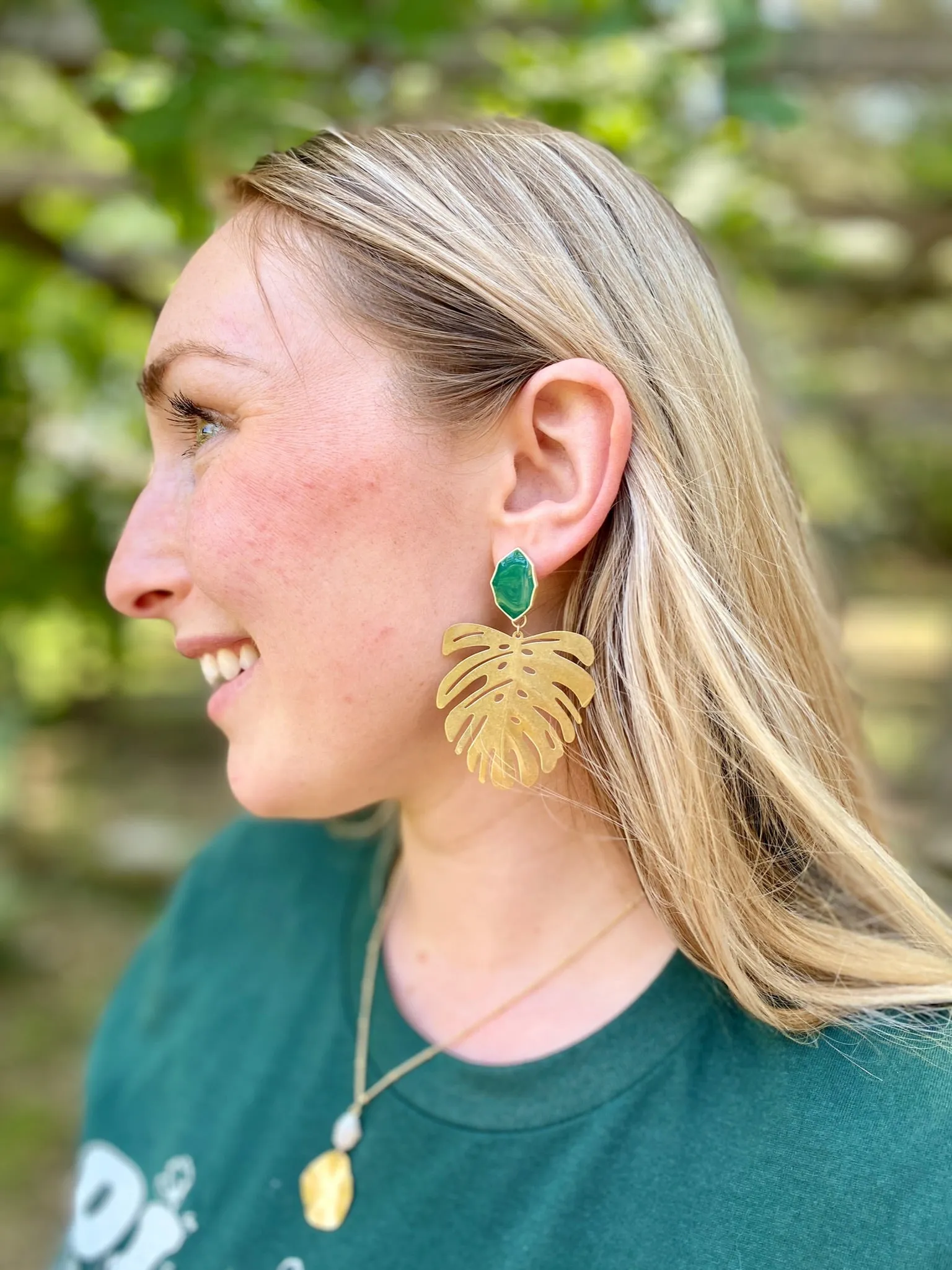 Emerald Monstera Statement Earrings