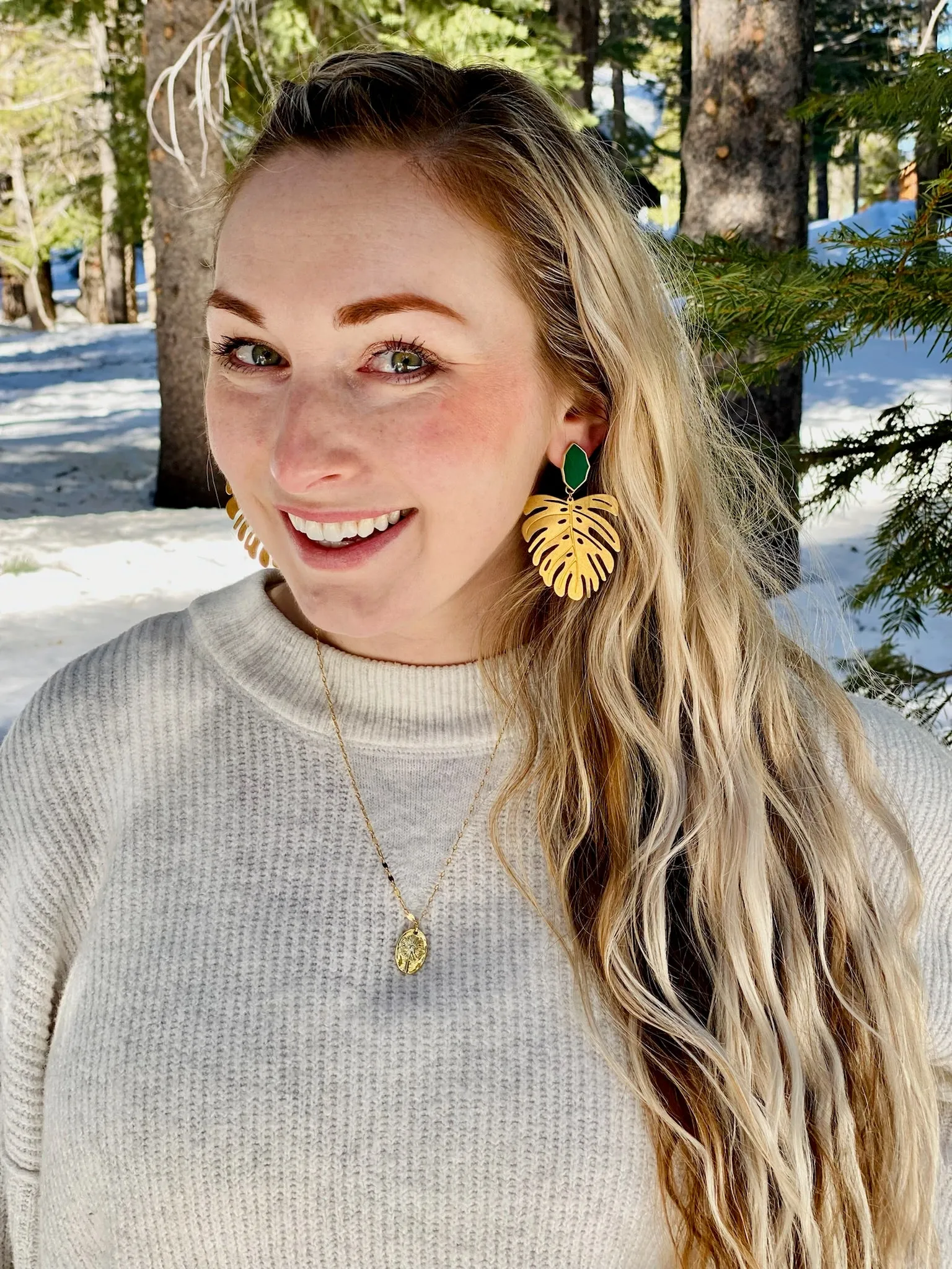 Emerald Monstera Statement Earrings